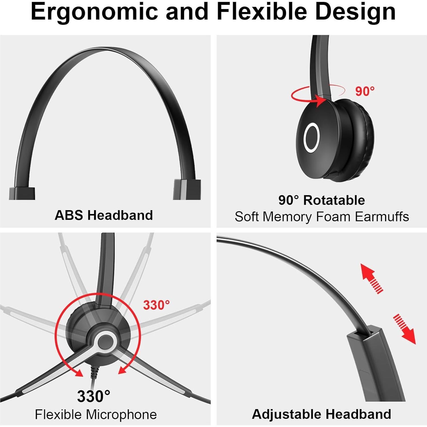 Auriculares USB Voistek Mono con Micrófono y Cancelación de Ruido