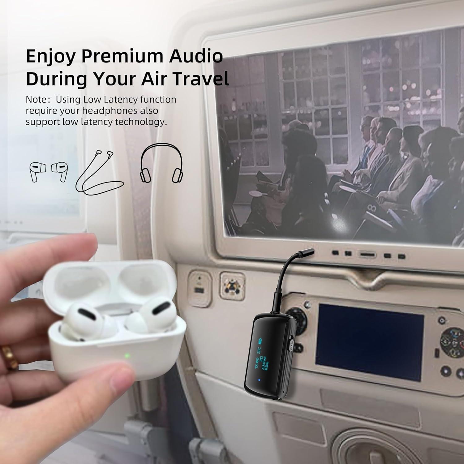 Bluetooth Transmitter Receiver for 2 AirPods/Headphones, Flight Bluetooth 5.2 Adapter for Airplane, TV, and Gym with a 3.5mm Audio Jack, Wireless BT Receiver with Mic for Car/Home Stereo