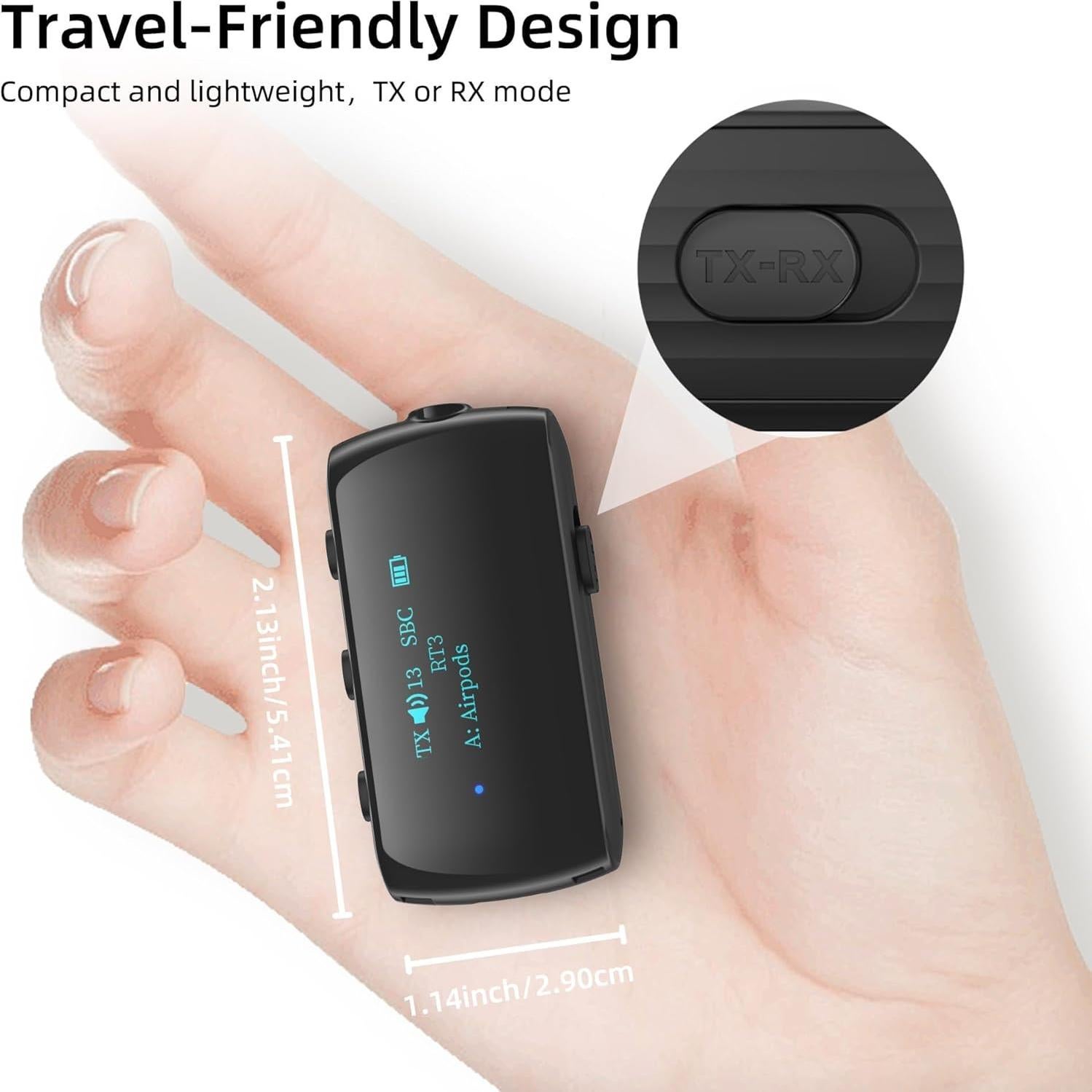 Bluetooth Transmitter Receiver for 2 AirPods/Headphones, Flight Bluetooth 5.2 Adapter for Airplane, TV, and Gym with a 3.5mm Audio Jack, Wireless BT Receiver with Mic for Car/Home Stereo
