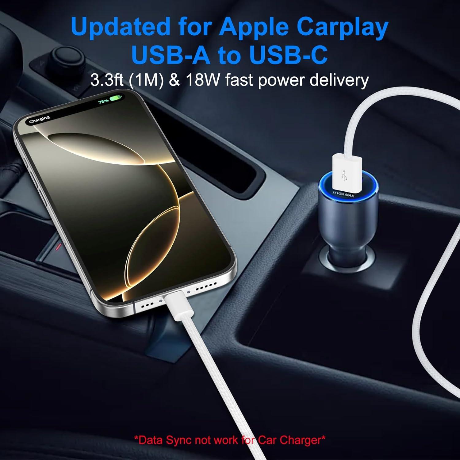 Cable USB-A a USB-C para CarPlay iPhone 15/16 Pro Max 1m
