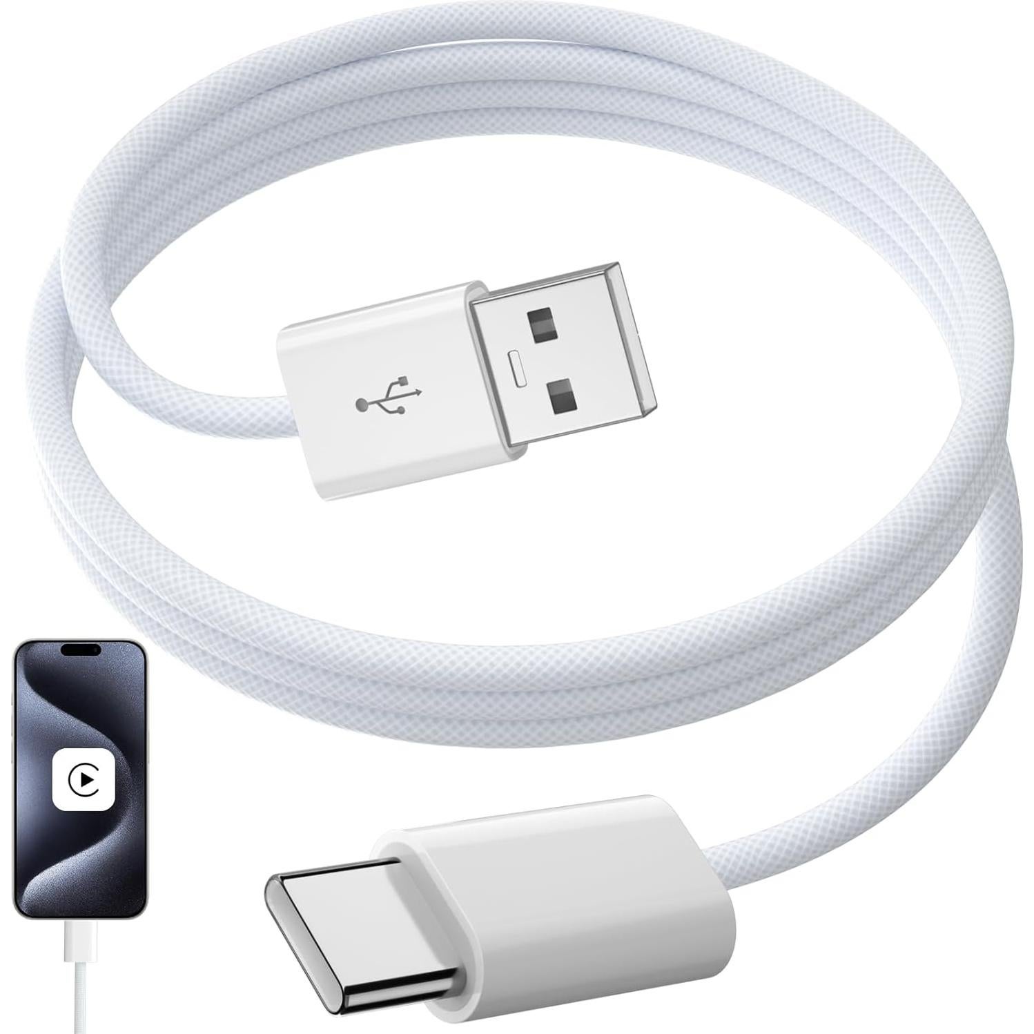Cable USB-A a USB-C para CarPlay iPhone 15/16 Pro Max 1m