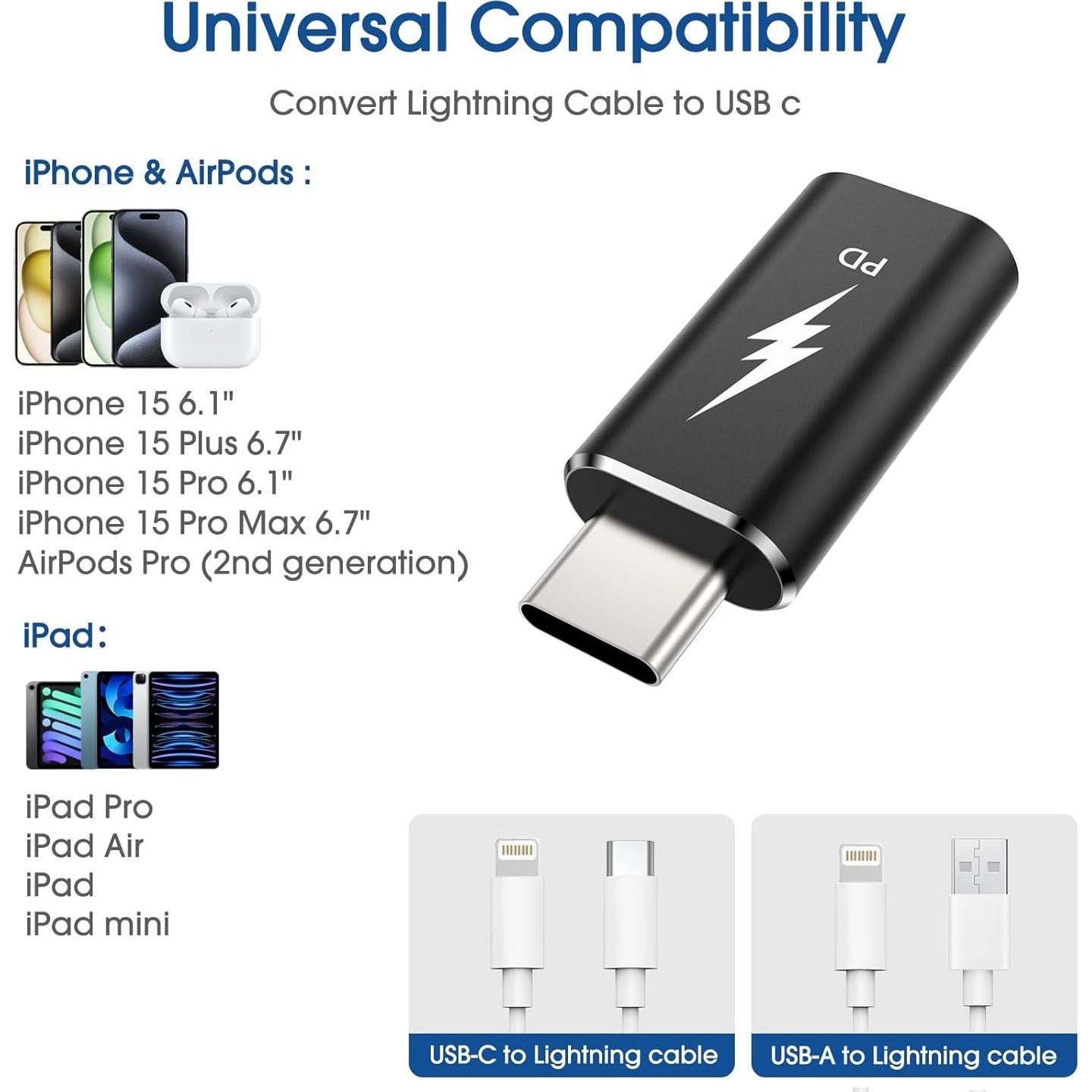 Adaptador Lightning a USB-C TechMatte 3 Paquete Carga Rápida