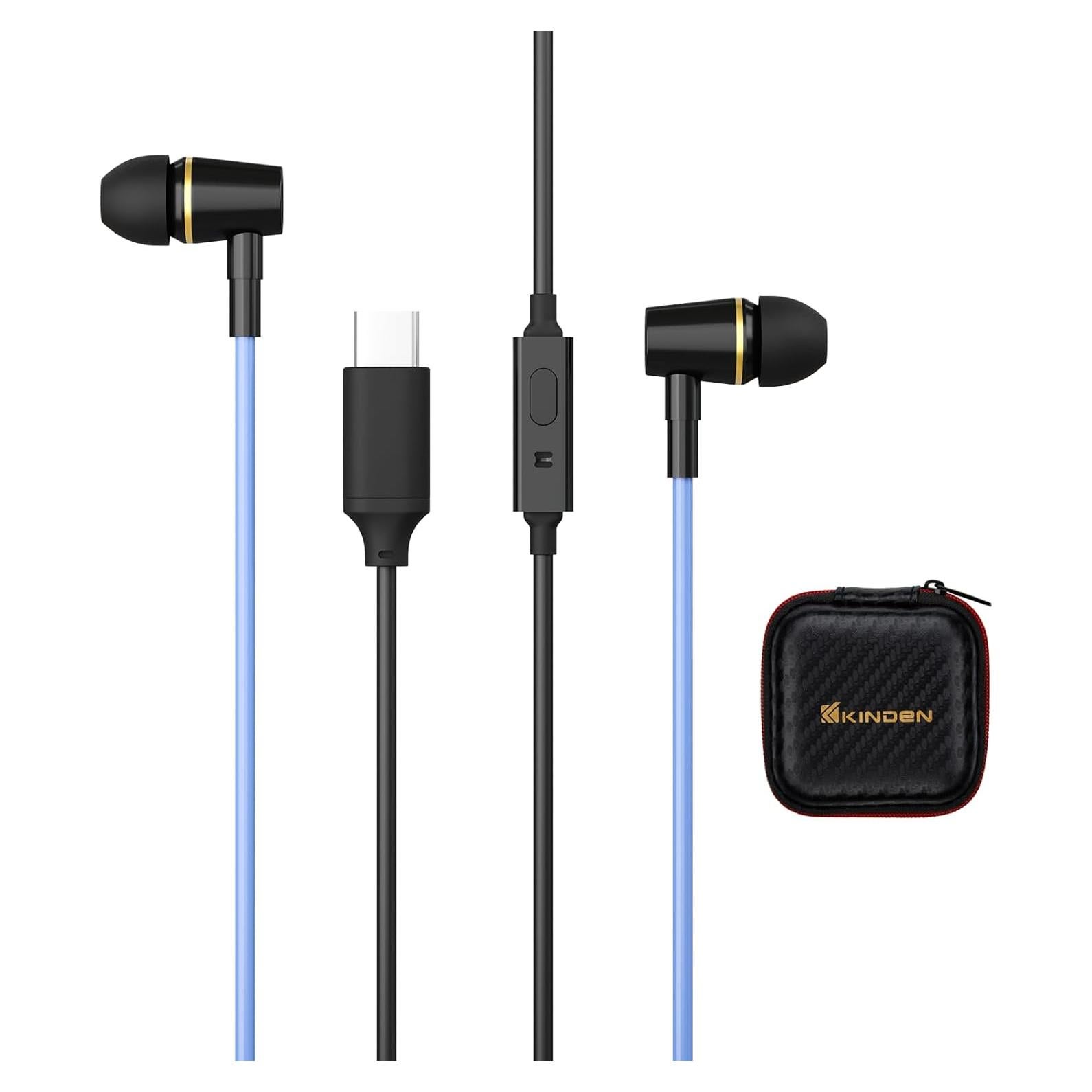 Auriculares USB C Kinden TCDGER-BU con micrófono y estuche