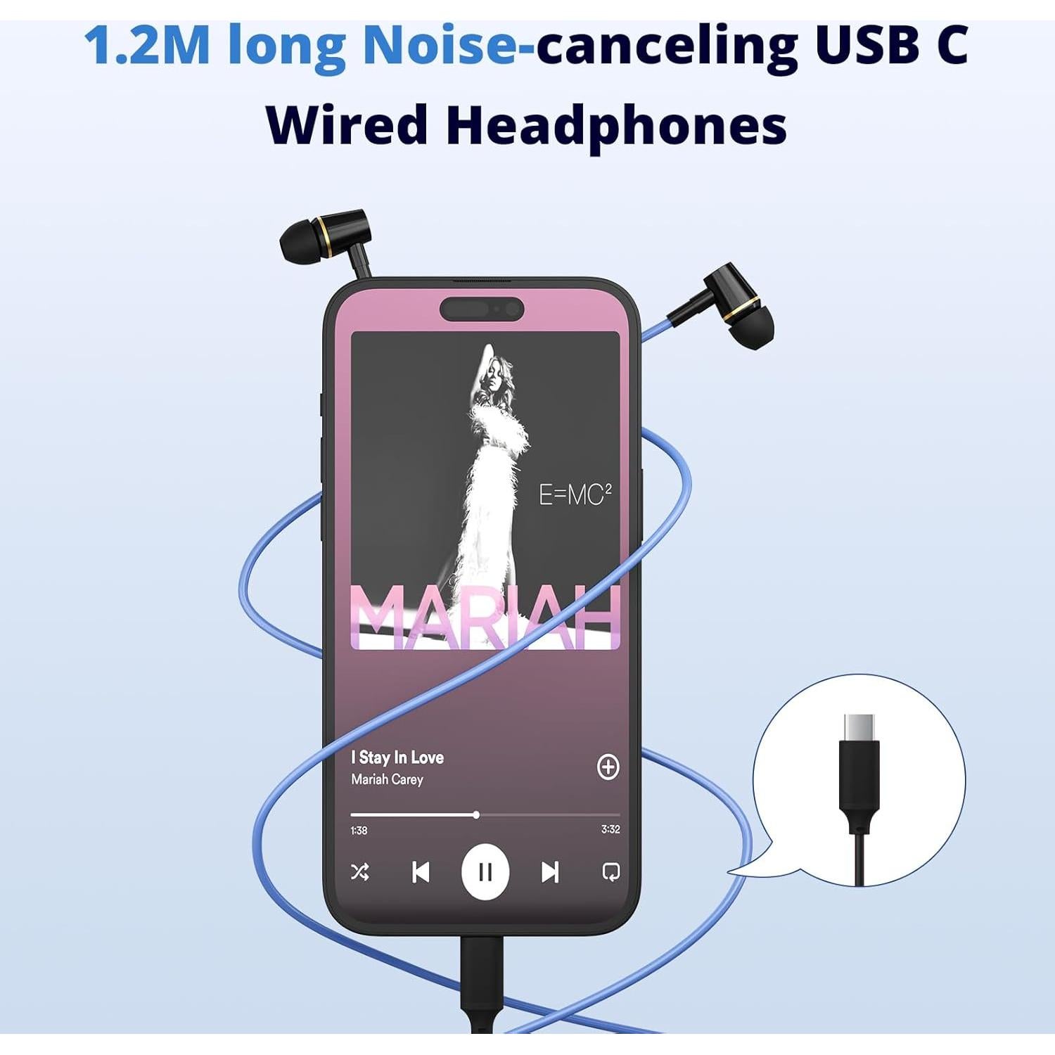 Auriculares USB C Kinden TCDGER-BU con micrófono y estuche