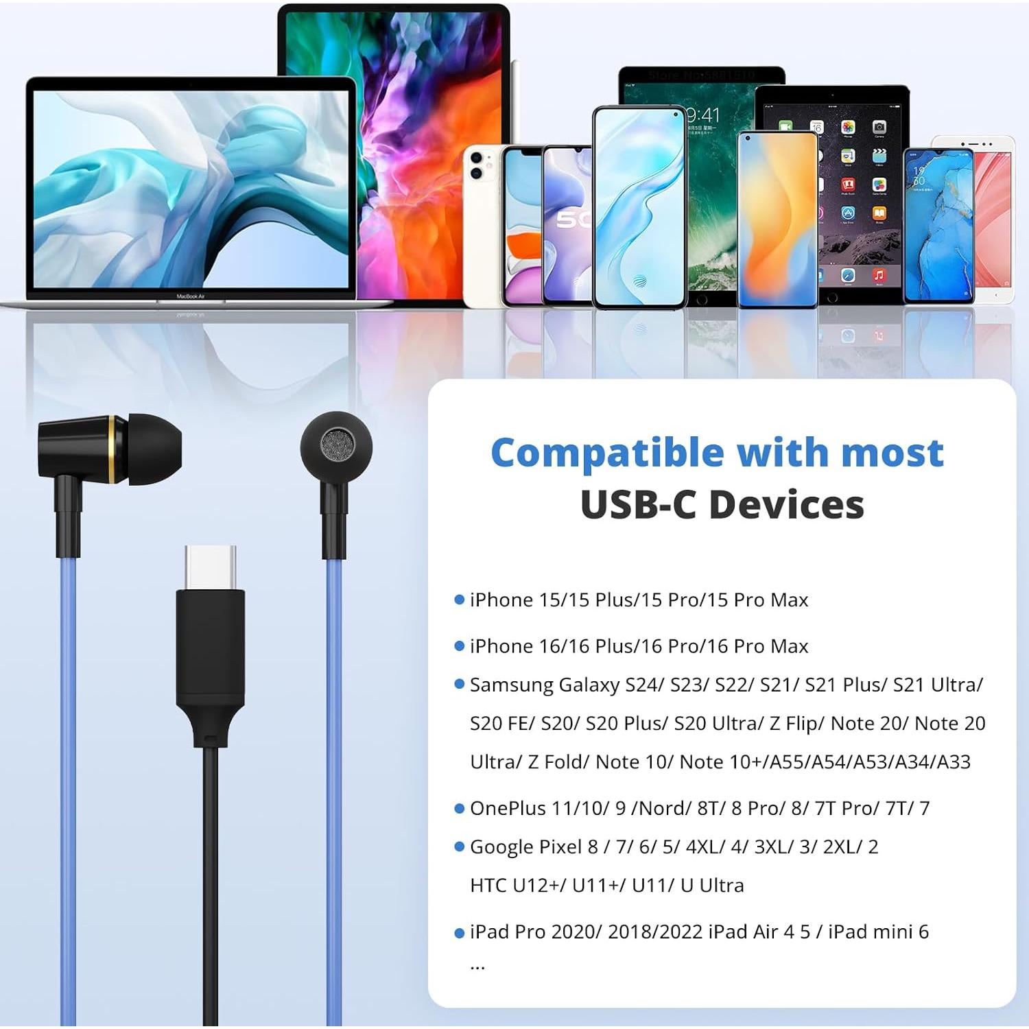 Auriculares USB C Kinden TCDGER-BU con micrófono y estuche