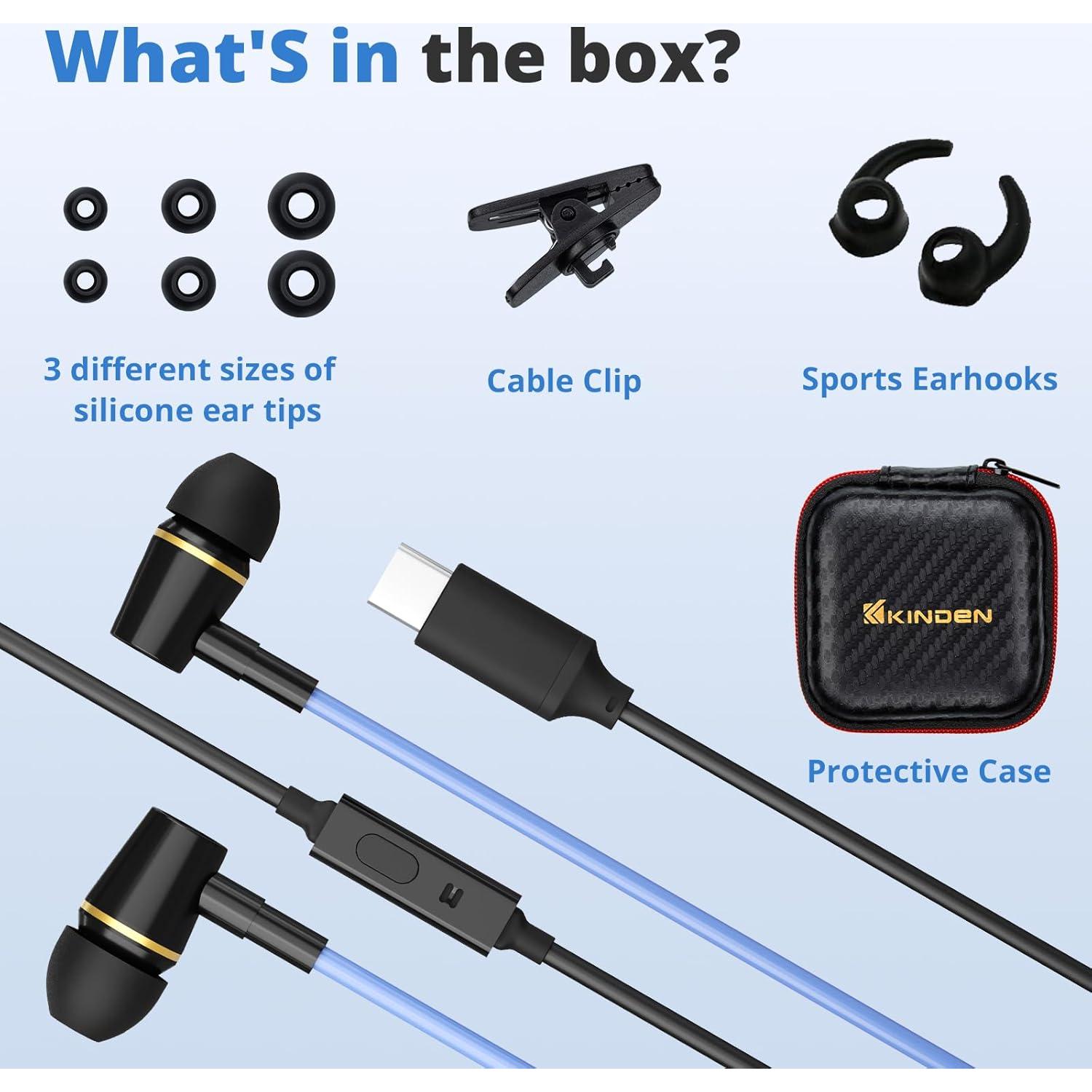 Auriculares USB C Kinden TCDGER-BU con micrófono y estuche