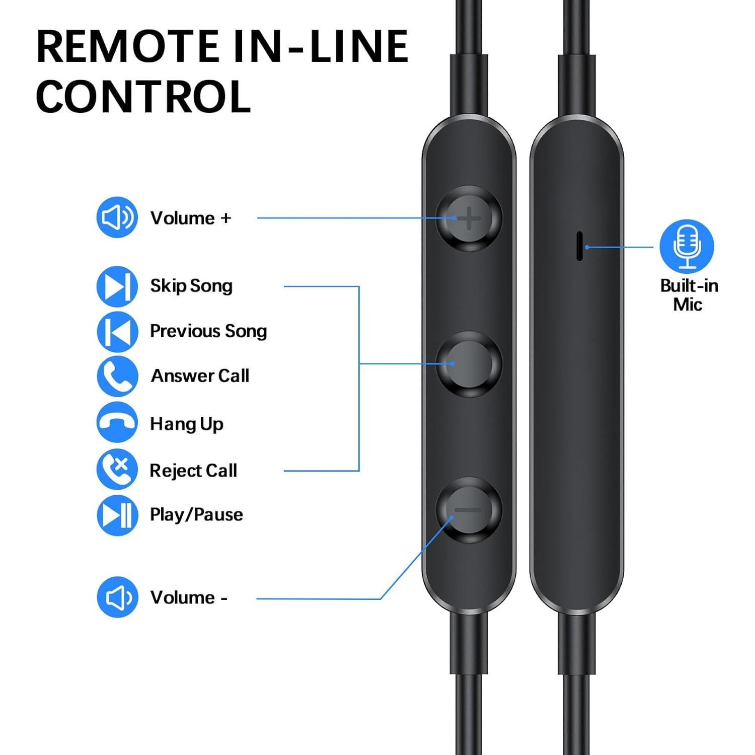 3.5mm Headphones Wired Earbuds with Microphone Noise Cancelling Earphone HiFi Stereo Clear Call Volume Control Semi in-Ear Ear Buds for Samsung A14 S10 A12 A25 Moto G Power G Pure School Travel, Black