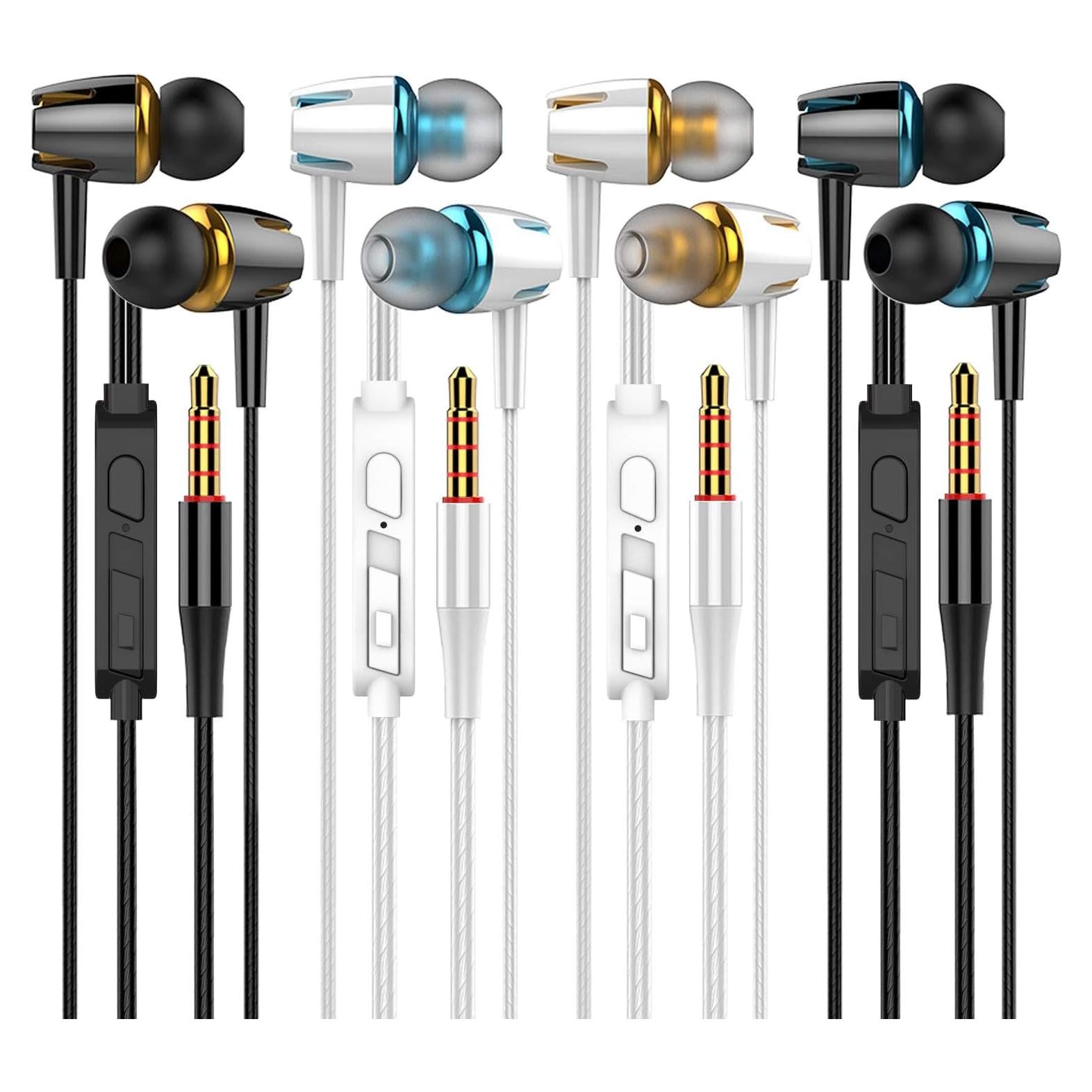 YNR 4 Packs Wired Earbuds with Microphone & Volume Control, in-Ear Earphones for School, Noise Islating, for 3.5mm Jack iPhone iPad iPod Samsung Google Devices (Black White)