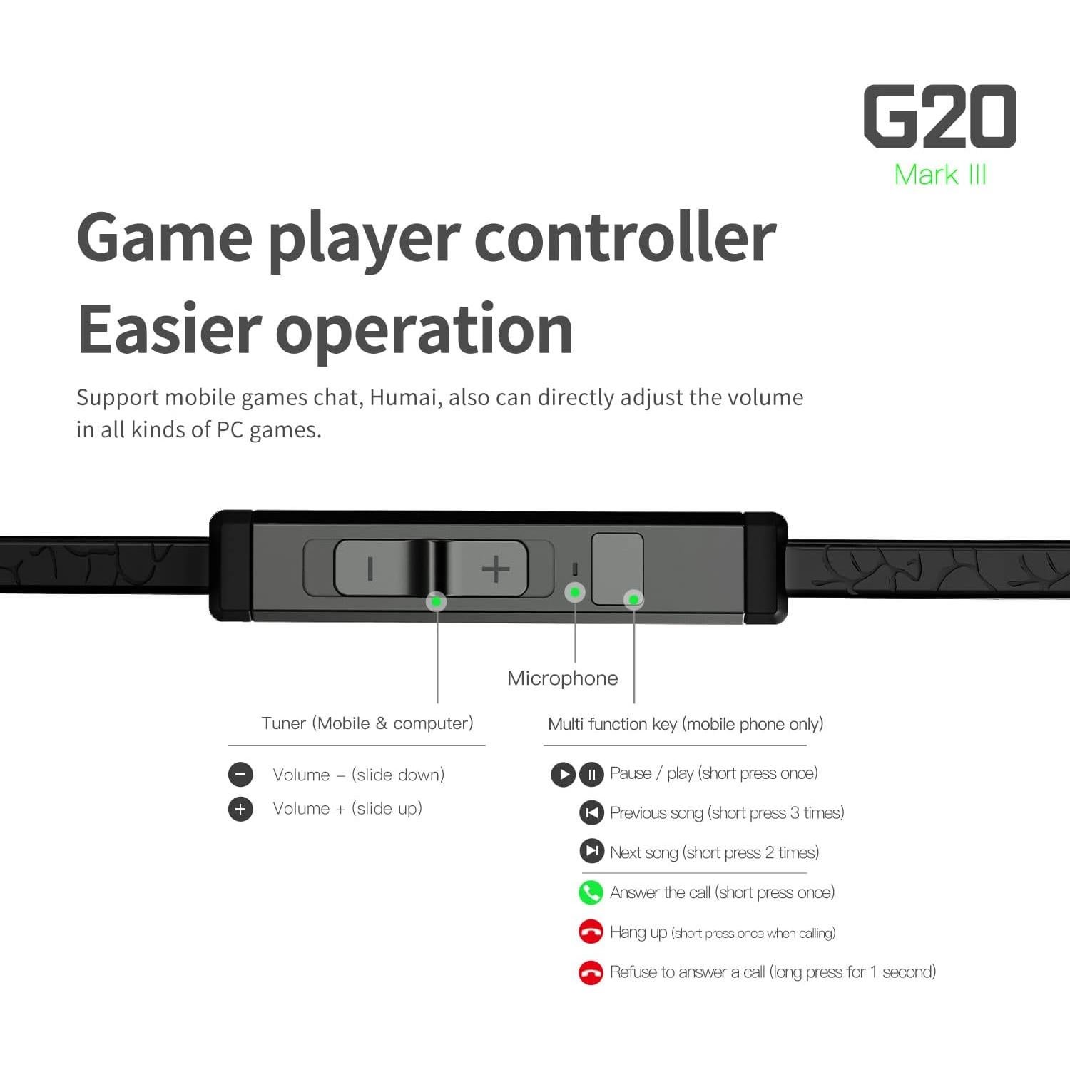 G20 Wired Earbuds with Microphone, in-Ear Headphones Stereo Bass,Noise Isolating Ear Buds, 3.5mm Memory Foam Headset, Compatible with iPhone/Android/Computer/Laptops…