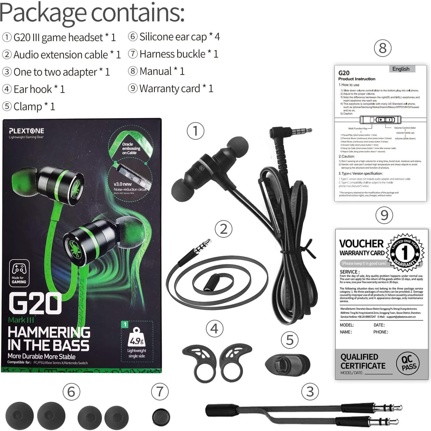 G20 Wired Earbuds with Microphone, in-Ear Headphones Stereo Bass,Noise Isolating Ear Buds, 3.5mm Memory Foam Headset, Compatible with iPhone/Android/Computer/Laptops…