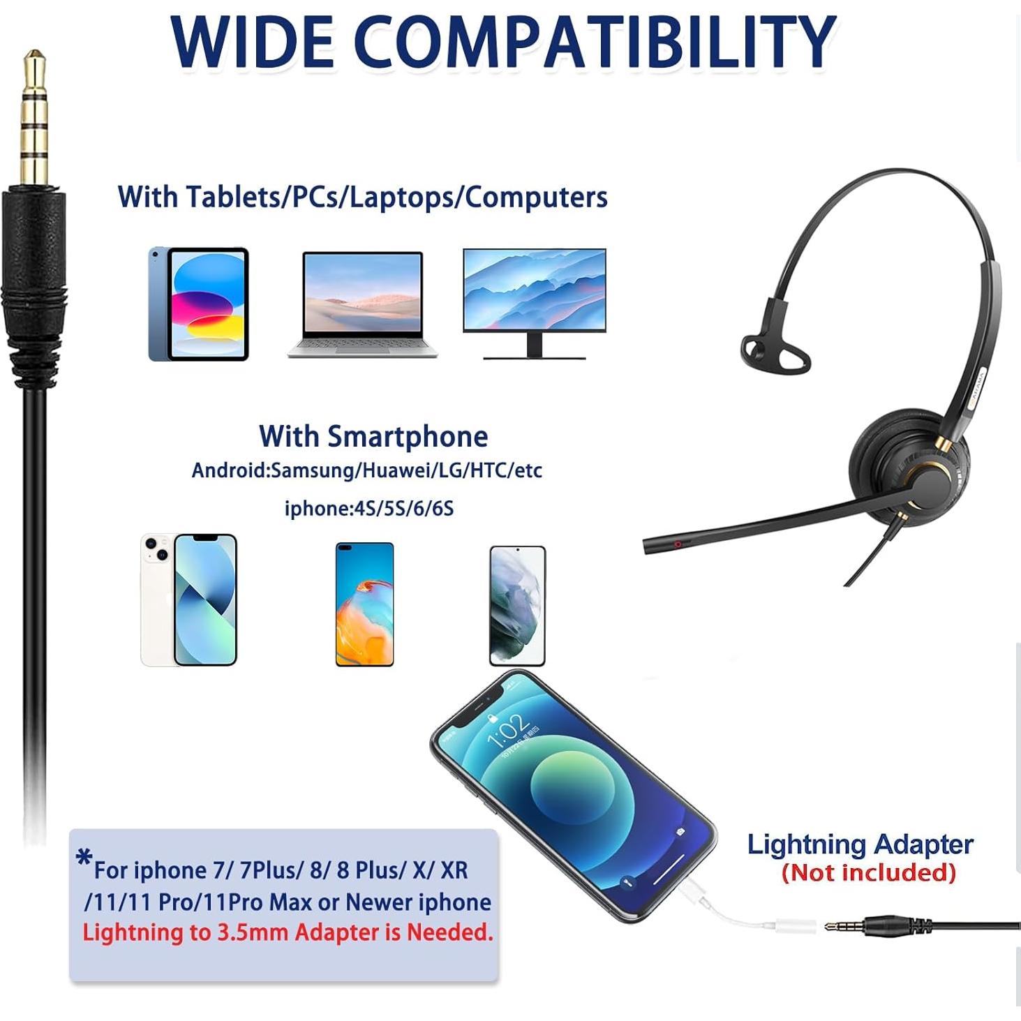 Auricular con Micrófono Arama A800MP 3.5mm Cancelador Ruido