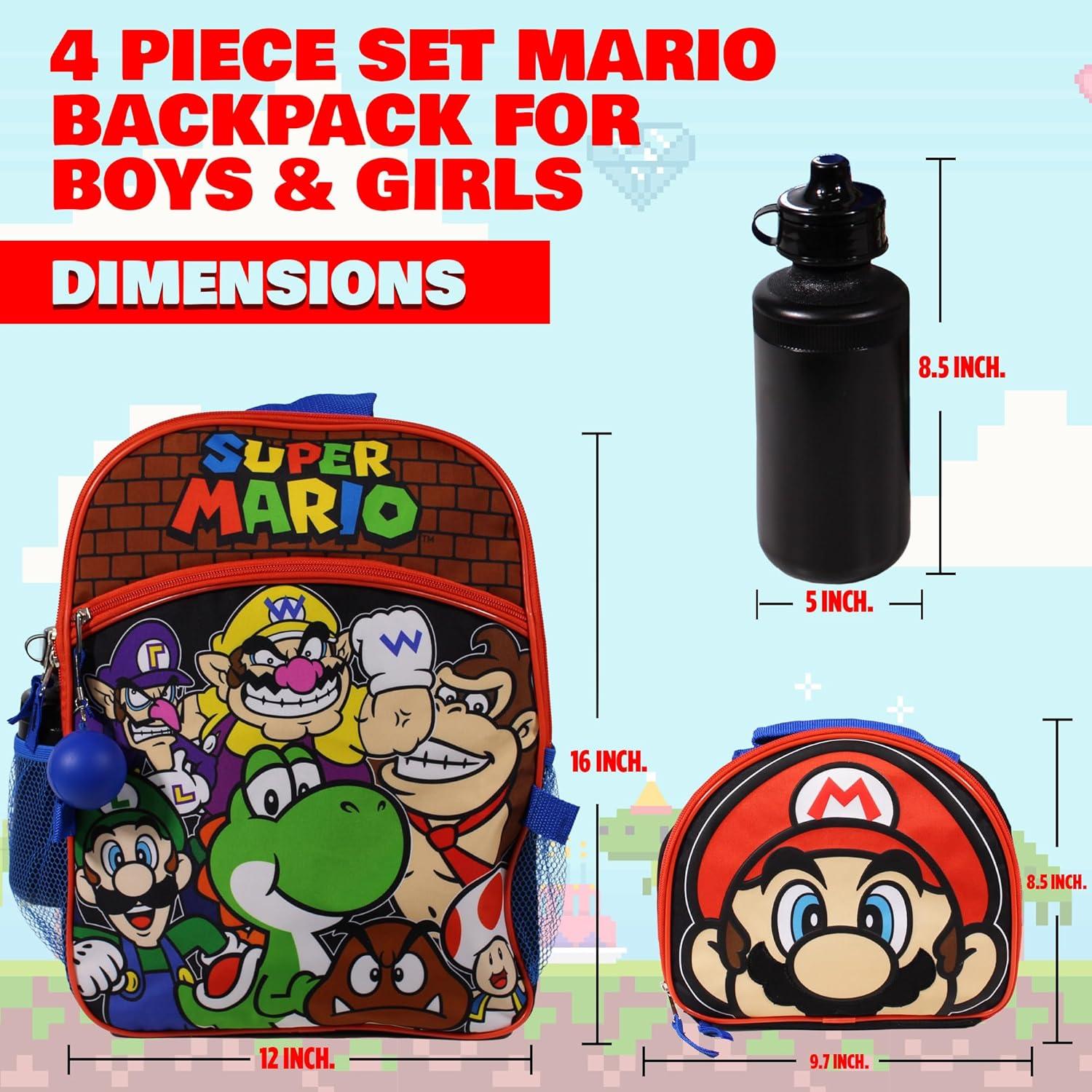 Conjunto Mochila Escolar Super Mario Bros. 4 Piezas 16"