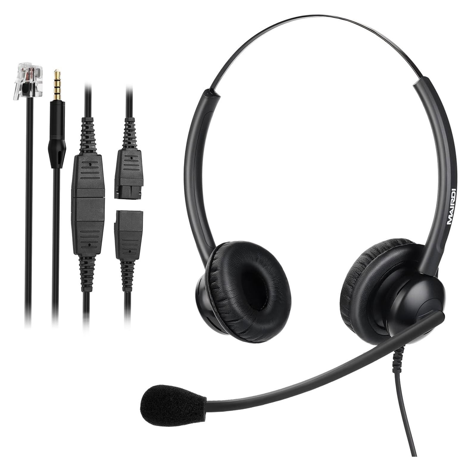 Auricular Teléfono MAIRDI Binaural con Micrófono RJ9 y 3.5mm