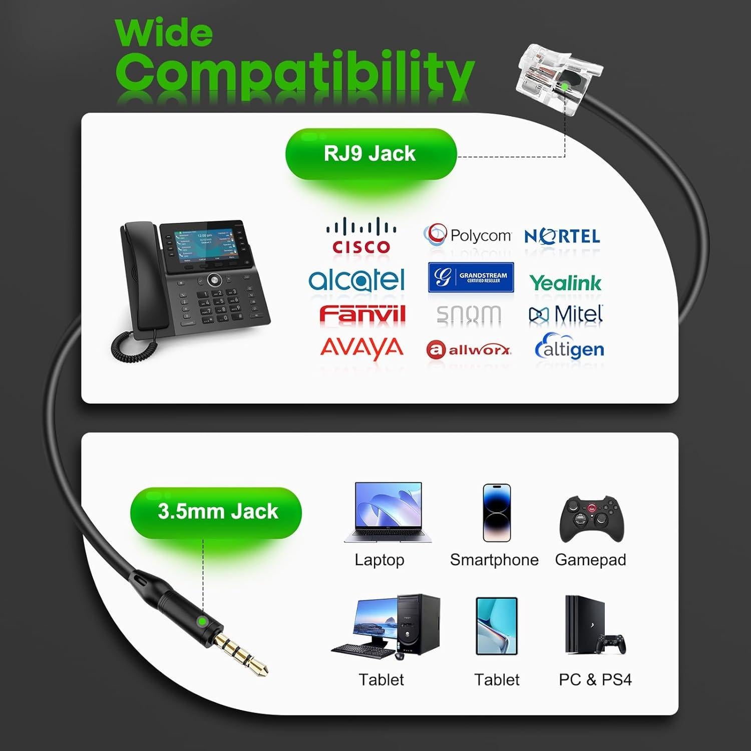 Auricular Teléfono MAIRDI Binaural con Micrófono RJ9 y 3.5mm