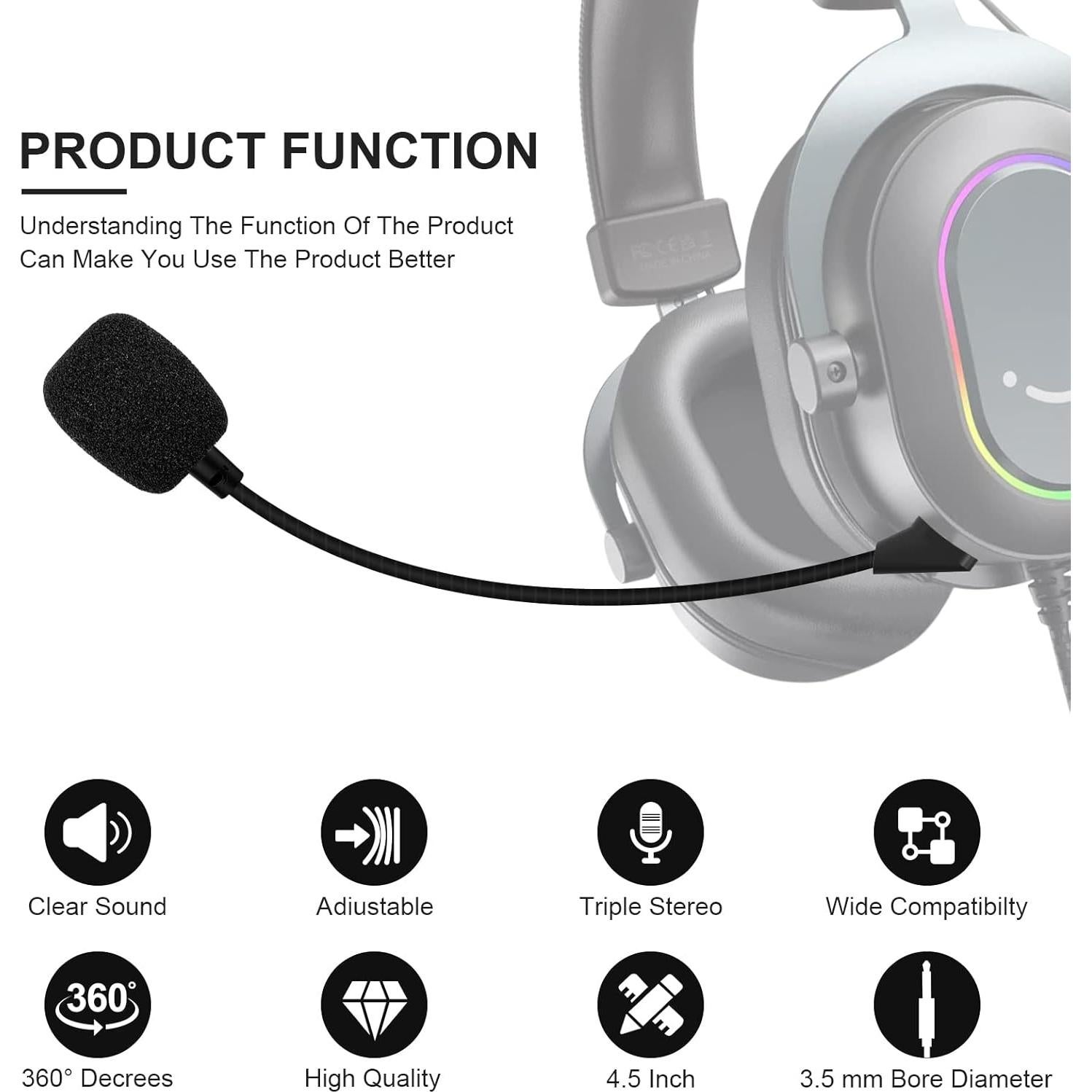 Replacement 3.5mm Detachable Microphone for Kingston HyperX Cloud Alpha S HyperX Cloud Alpha Gaming Headset, Metal Hose Mic Equipped with A Foam Cover
