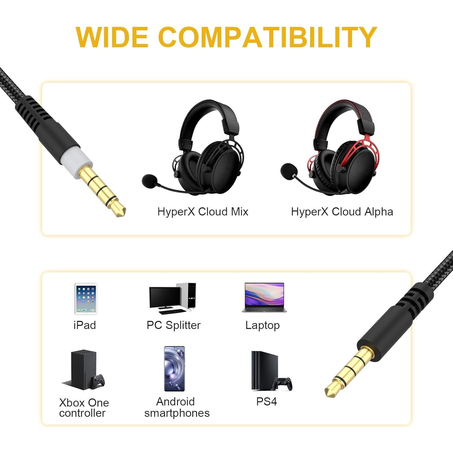 Cable de Audio de Reemplazo 1.5m Auhsuxo para HyperX Cloud Alpha