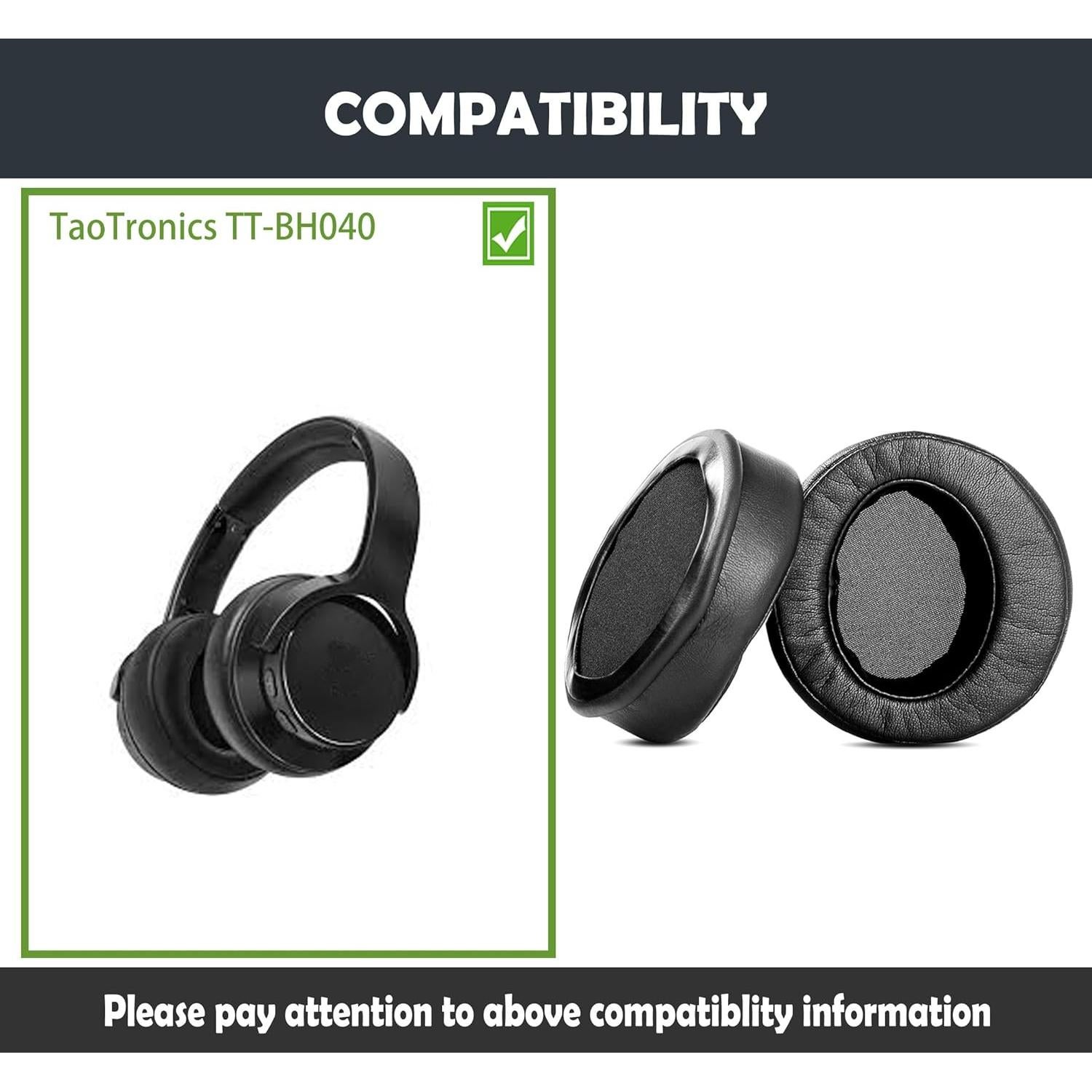 Earpads Replacement Cushion Compatible with TaoTronics TT-BH040 Wireless Bluetooth Headphone Ear Pads with Softer Protein Leather/Memory Foam