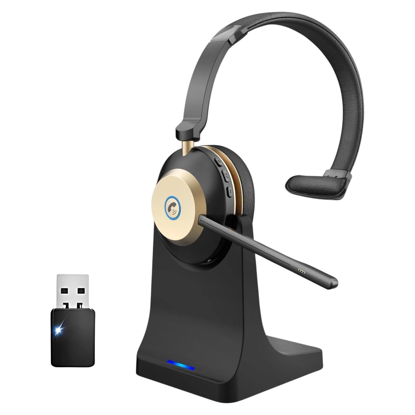Wireless Headset with Mic, Noise Cancelling Headphones for Work/Trucker Bluetooth Headset V5.3 / Best Headsets to Work from Home/Office/Computer/Phone/Zoom, Call Center. Auto Switch BTW 2 Devices.