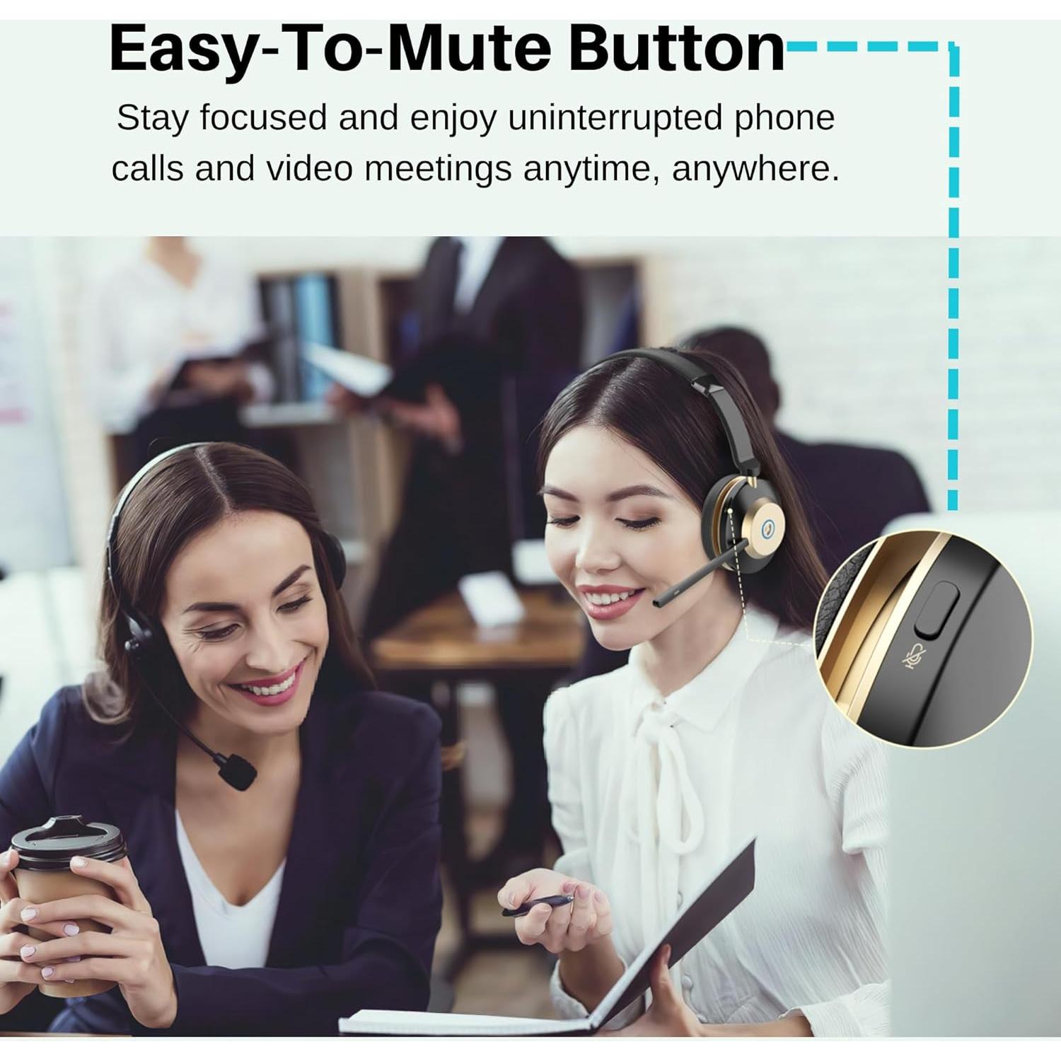 Wireless Headset with Mic, Noise Cancelling Headphones for Work/Trucker Bluetooth Headset V5.3 / Best Headsets to Work from Home/Office/Computer/Phone/Zoom, Call Center. Auto Switch BTW 2 Devices.