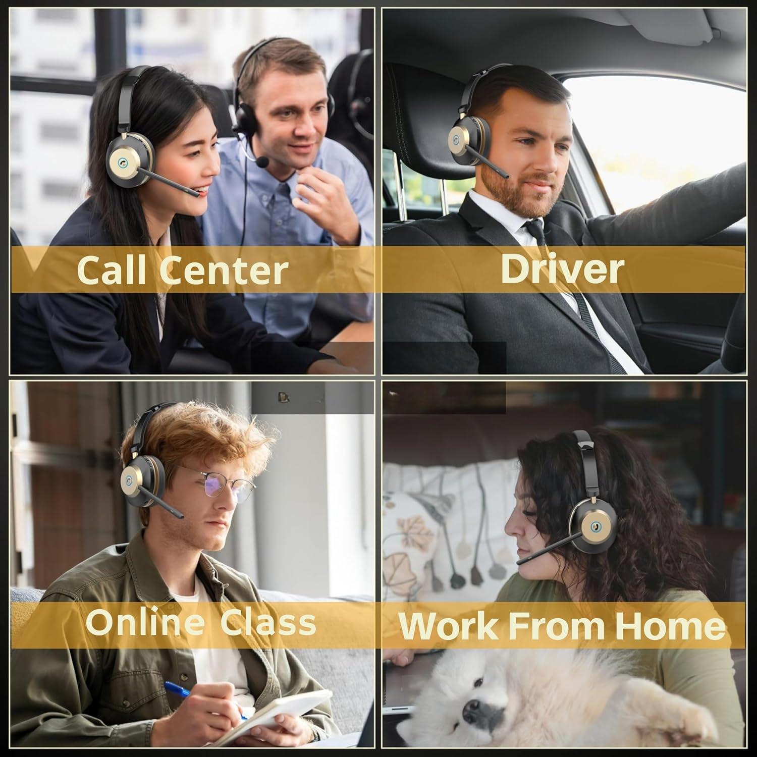 Wireless Headset with Mic, Noise Cancelling Headphones for Work/Trucker Bluetooth Headset V5.3 / Best Headsets to Work from Home/Office/Computer/Phone/Zoom, Call Center. Auto Switch BTW 2 Devices.
