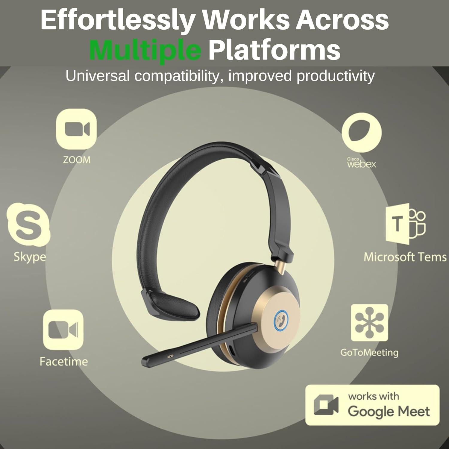 Wireless Headset with Mic, Noise Cancelling Headphones for Work/Trucker Bluetooth Headset V5.3 / Best Headsets to Work from Home/Office/Computer/Phone/Zoom, Call Center. Auto Switch BTW 2 Devices.