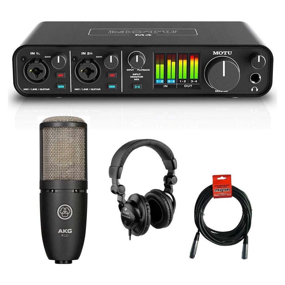 Interfaz de Audio USB Motu M4 4x4 con Micrófono AKG P220