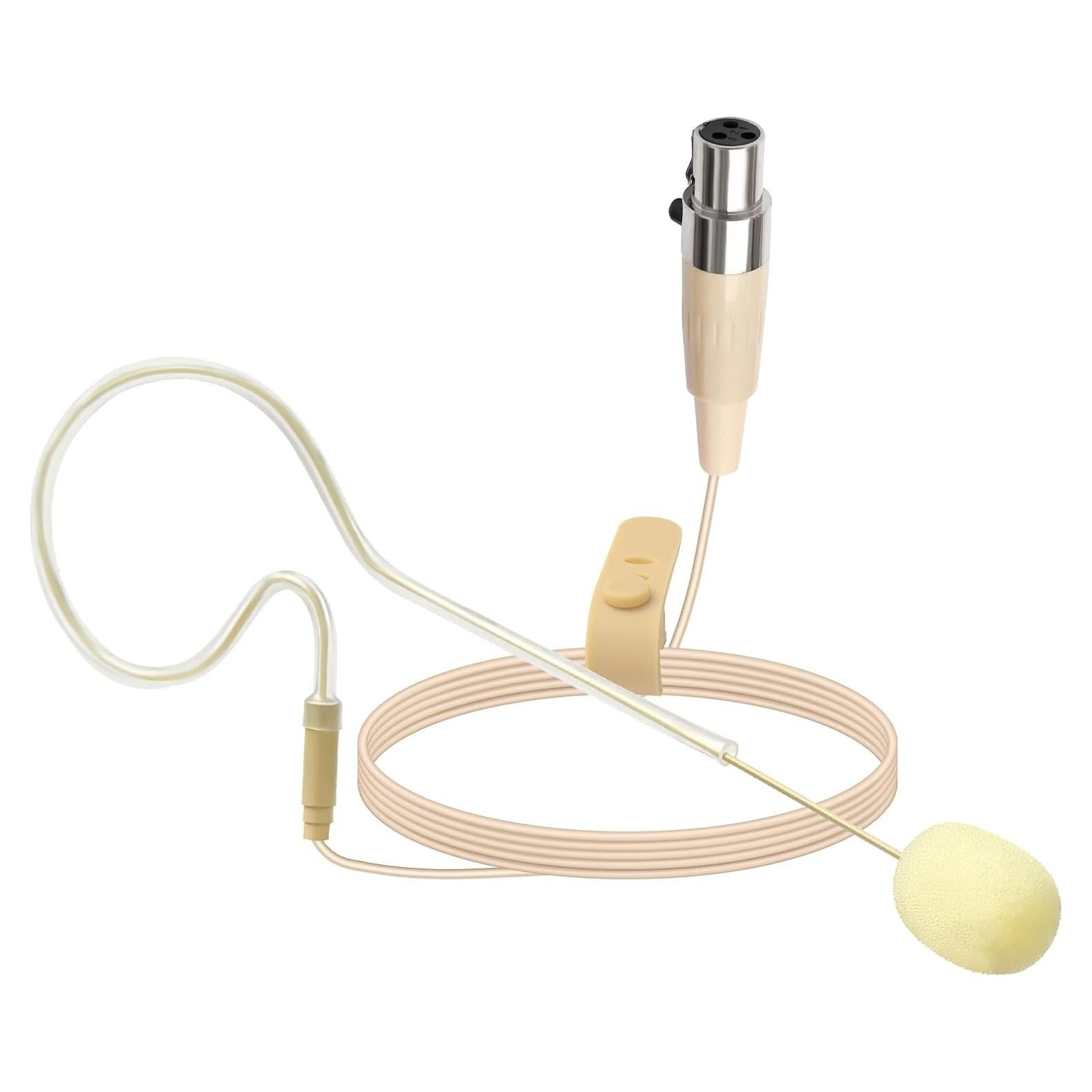 Headset Microphone Single Over Ear Earset Over Ear Headworn Mic for AKG Samson Wireless TA3F 3pin Mini XL Ideal for Singing,Churches,Stage Performance,Beige