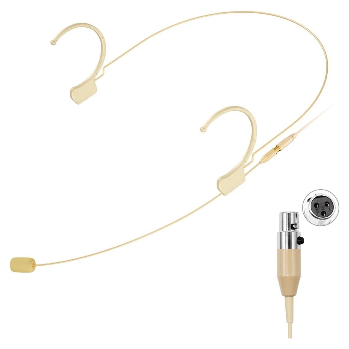 Headset/Headworn Microphone Professional Earset Over Ear Hanging Condenser Mic Compatible with AKG Wireless System Bodypack Transmitter, Ideal for Performance, Theater, Lecture - Beige D3