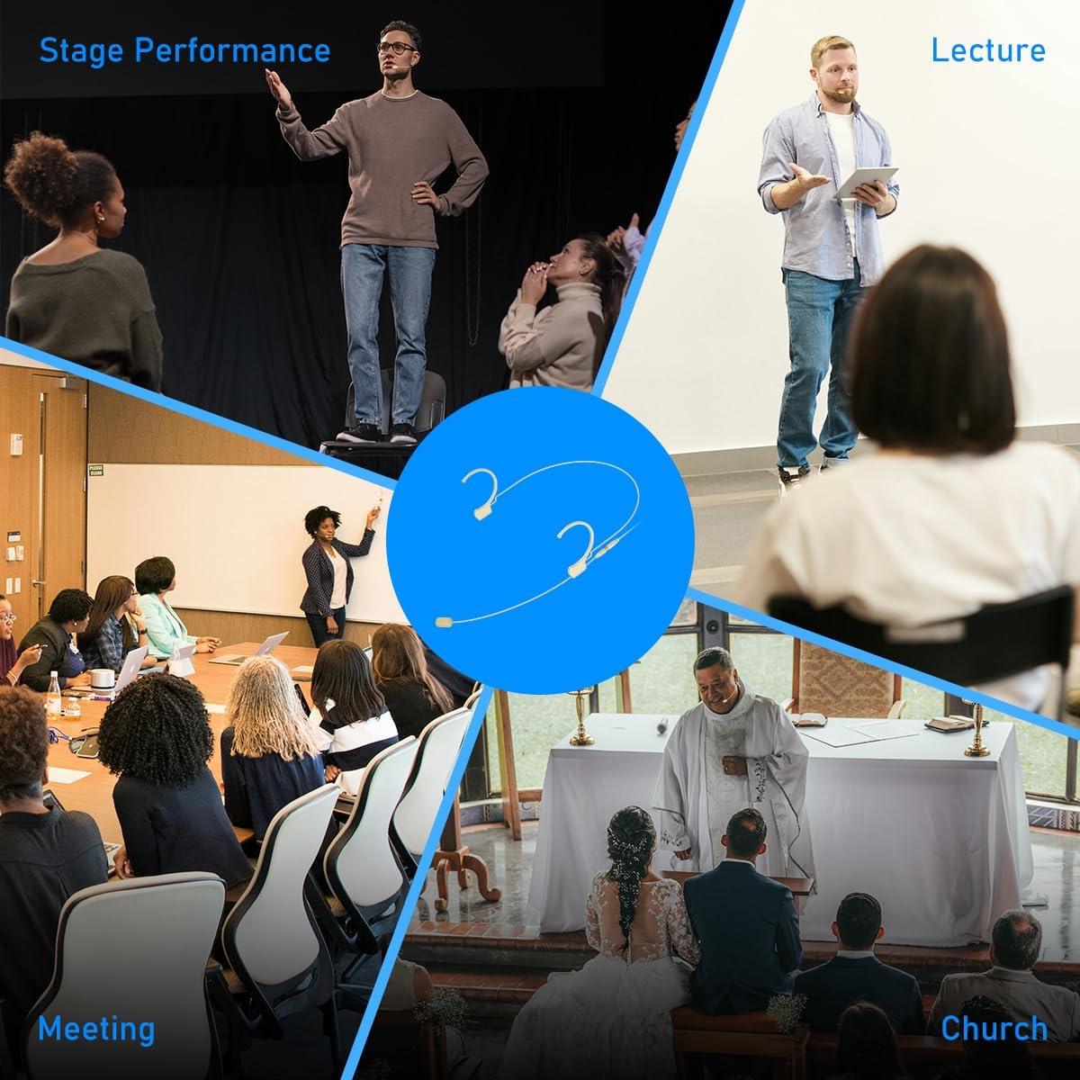 Headset/Headworn Microphone Professional Earset Over Ear Hanging Condenser Mic Compatible with AKG Wireless System Bodypack Transmitter, Ideal for Performance, Theater, Lecture - Beige D3