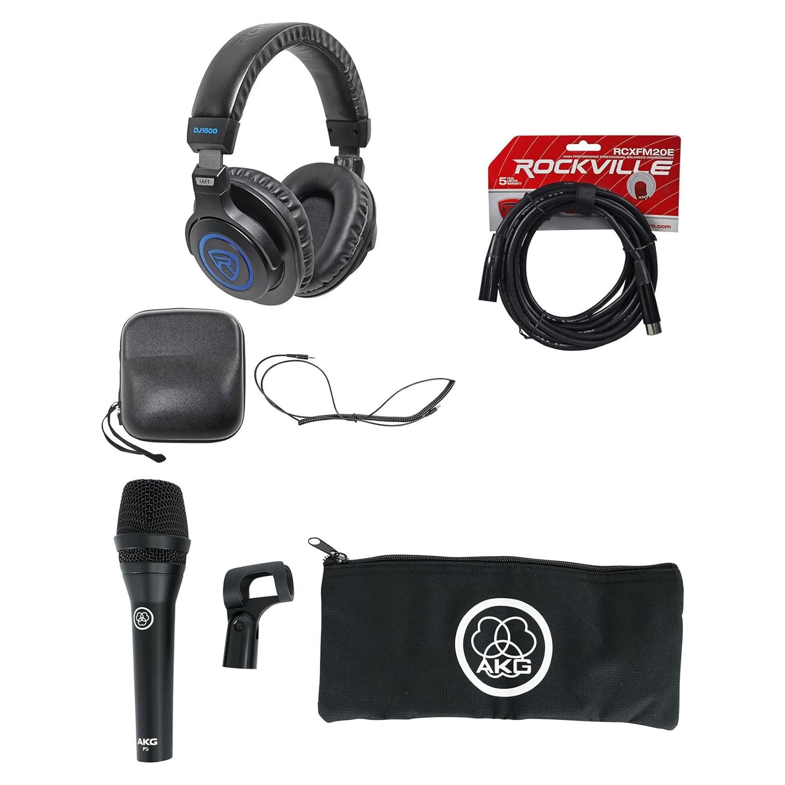 Paquete Micrófono Dinámico AKG P5i + Auriculares DJ Rockville DJ1500