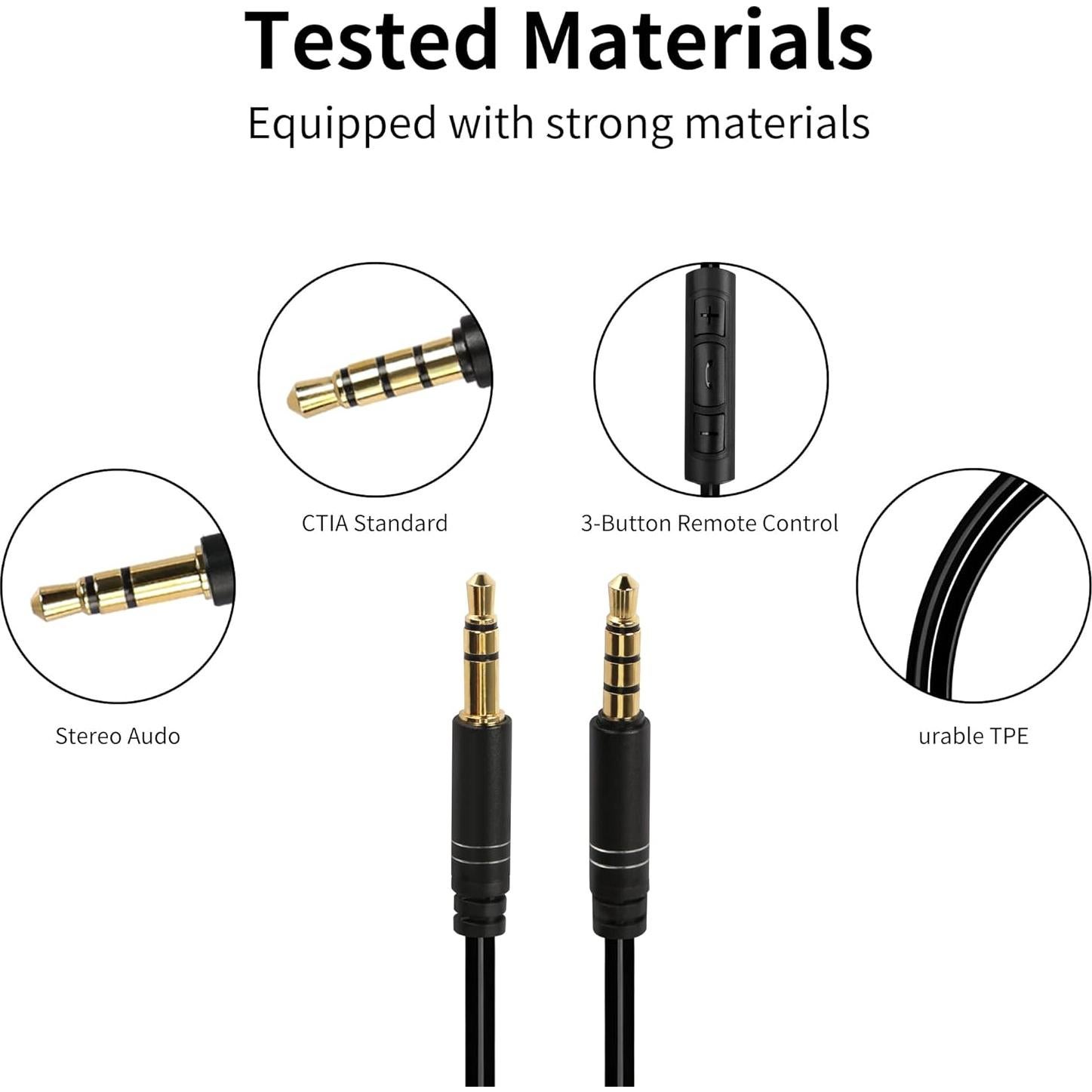 YACSEJAO Aux Cord with Volume Control 3.5mm Aux Replacement Stereo Cord with Inline Microphone for Skullcandy Crusher, Hesh, Hesh 2, Hesh 3, Venue, Grind Headphones（1.2M/3.9ft）