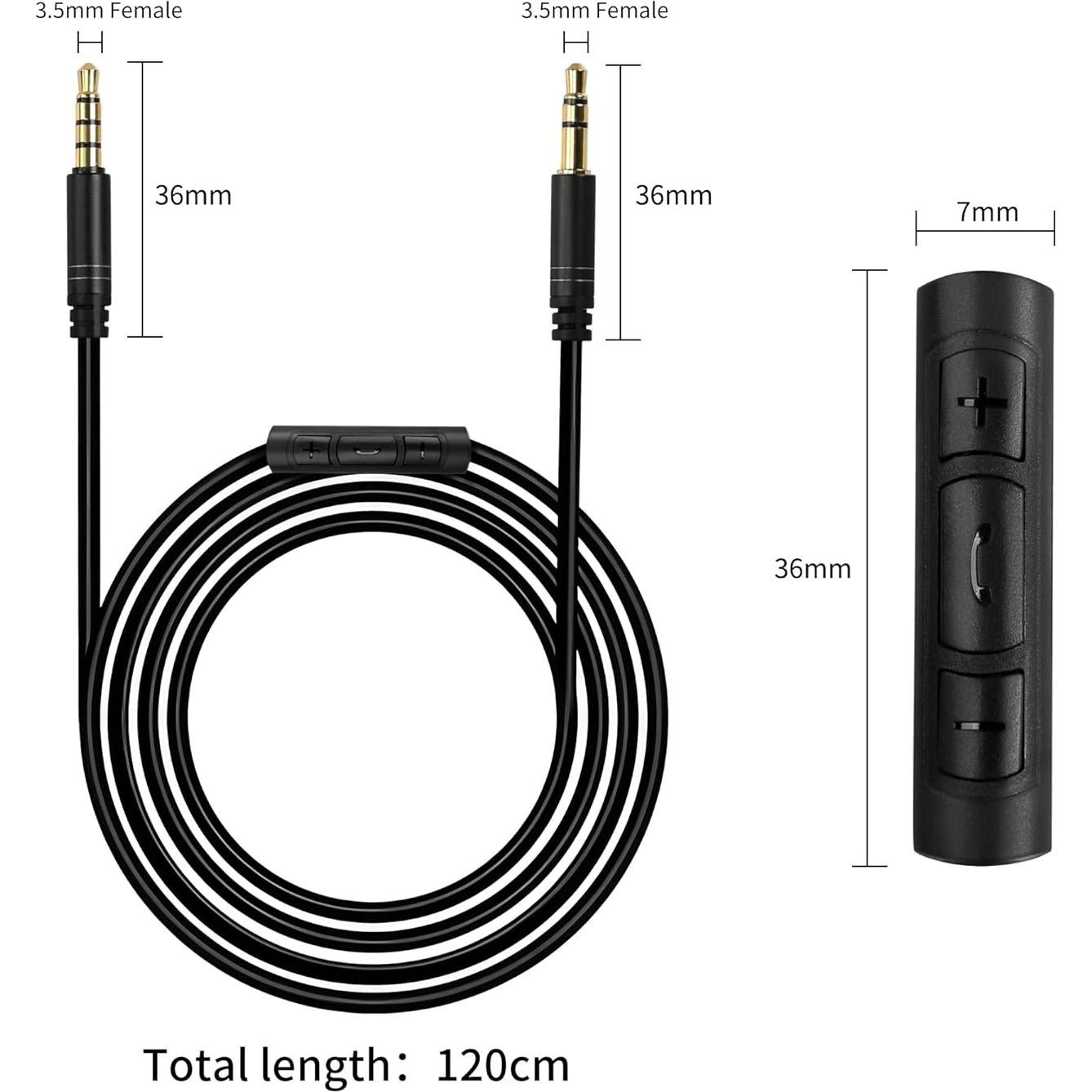 YACSEJAO Aux Cord with Volume Control 3.5mm Aux Replacement Stereo Cord with Inline Microphone for Skullcandy Crusher, Hesh, Hesh 2, Hesh 3, Venue, Grind Headphones（1.2M/3.9ft）