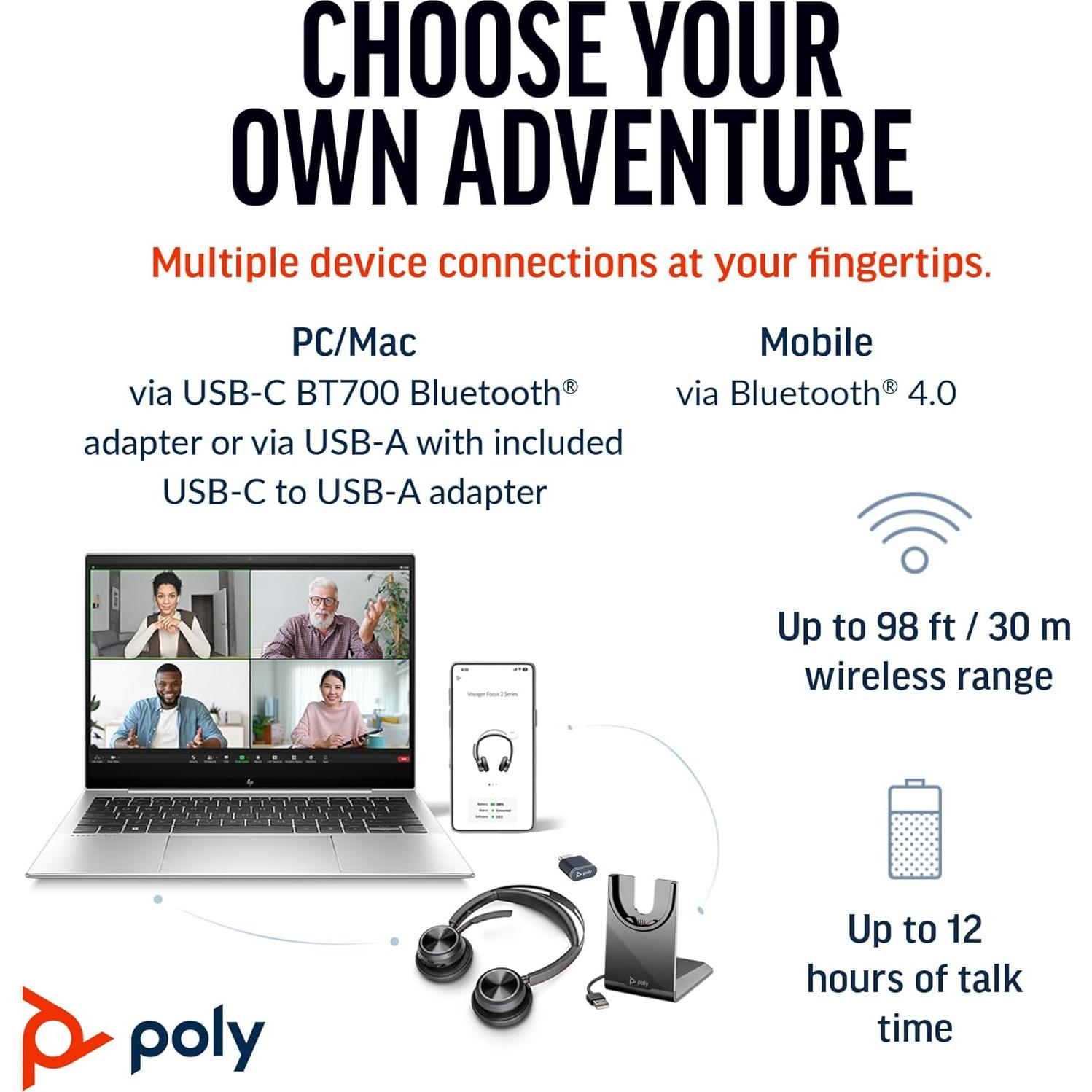 Auricular Inalámbrico Poly Voyager Focus UC con Base de Carga