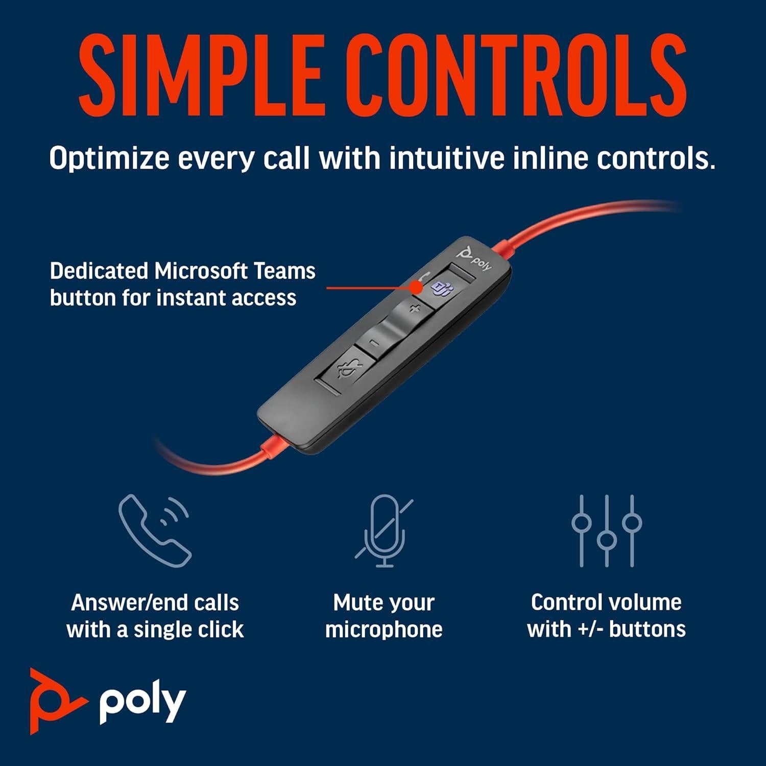 Auricular con cable Poly Blackwire 3310 USB-C/USB-A - Certificado Teams