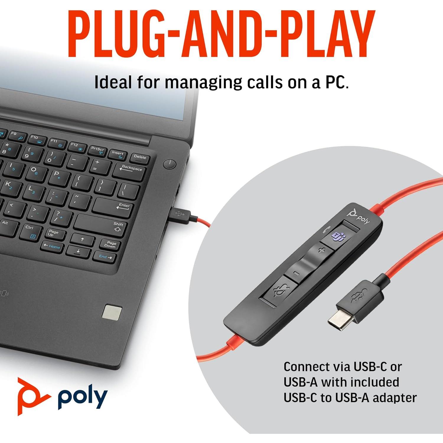 Auricular con cable Poly Blackwire 3310 USB-C/USB-A - Certificado Teams