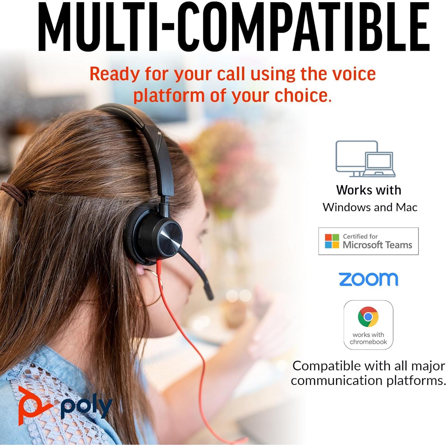 Auricular con cable Poly Blackwire 3310 USB-C/USB-A - Certificado Teams