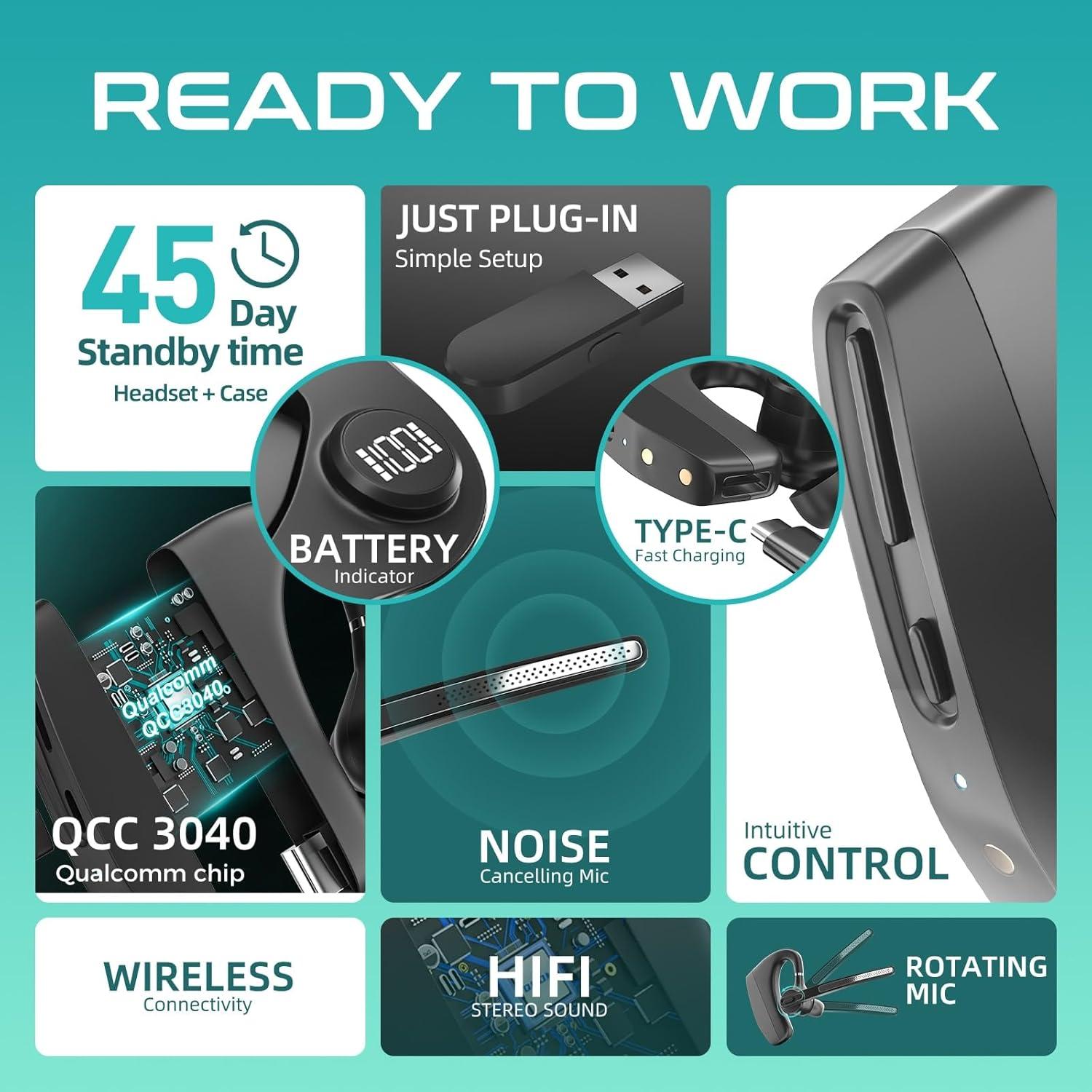 Auricular Bluetooth Herloreen K30 con Micrófono y Estuche de Carga