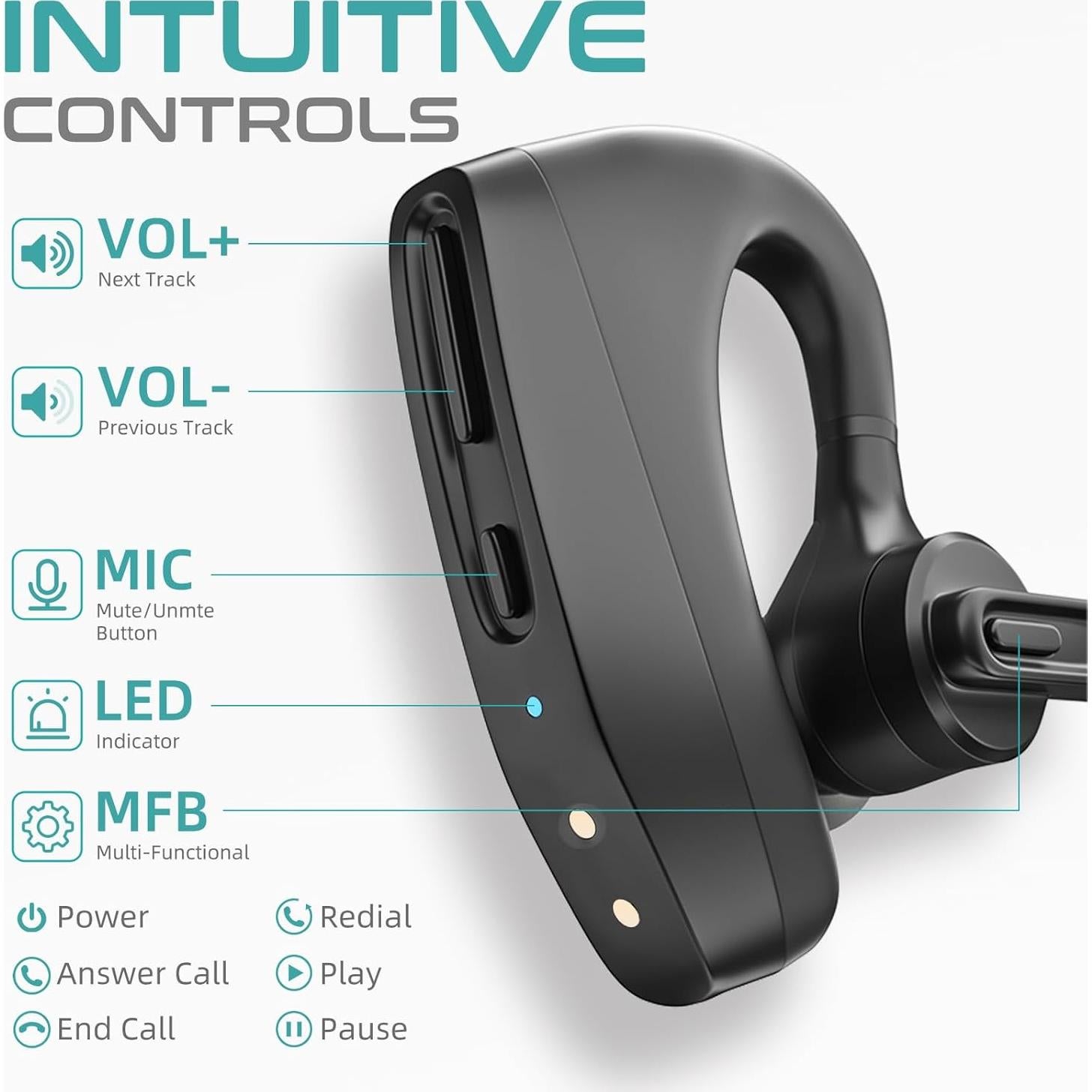 Auricular Bluetooth Herloreen K30 con Micrófono y Estuche de Carga