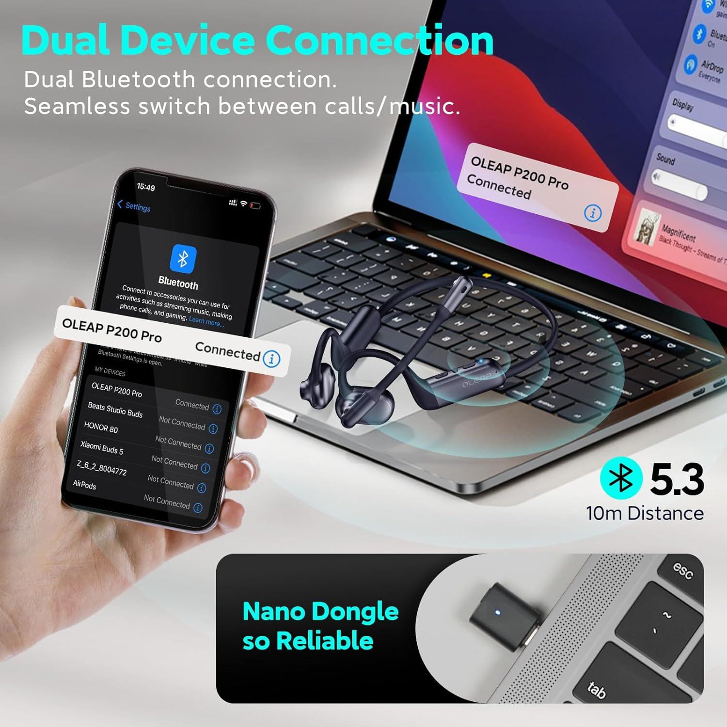 Auriculares Inalámbricos Oleap P200b Pro con Micrófono y Cancelación de Ruido 50dB