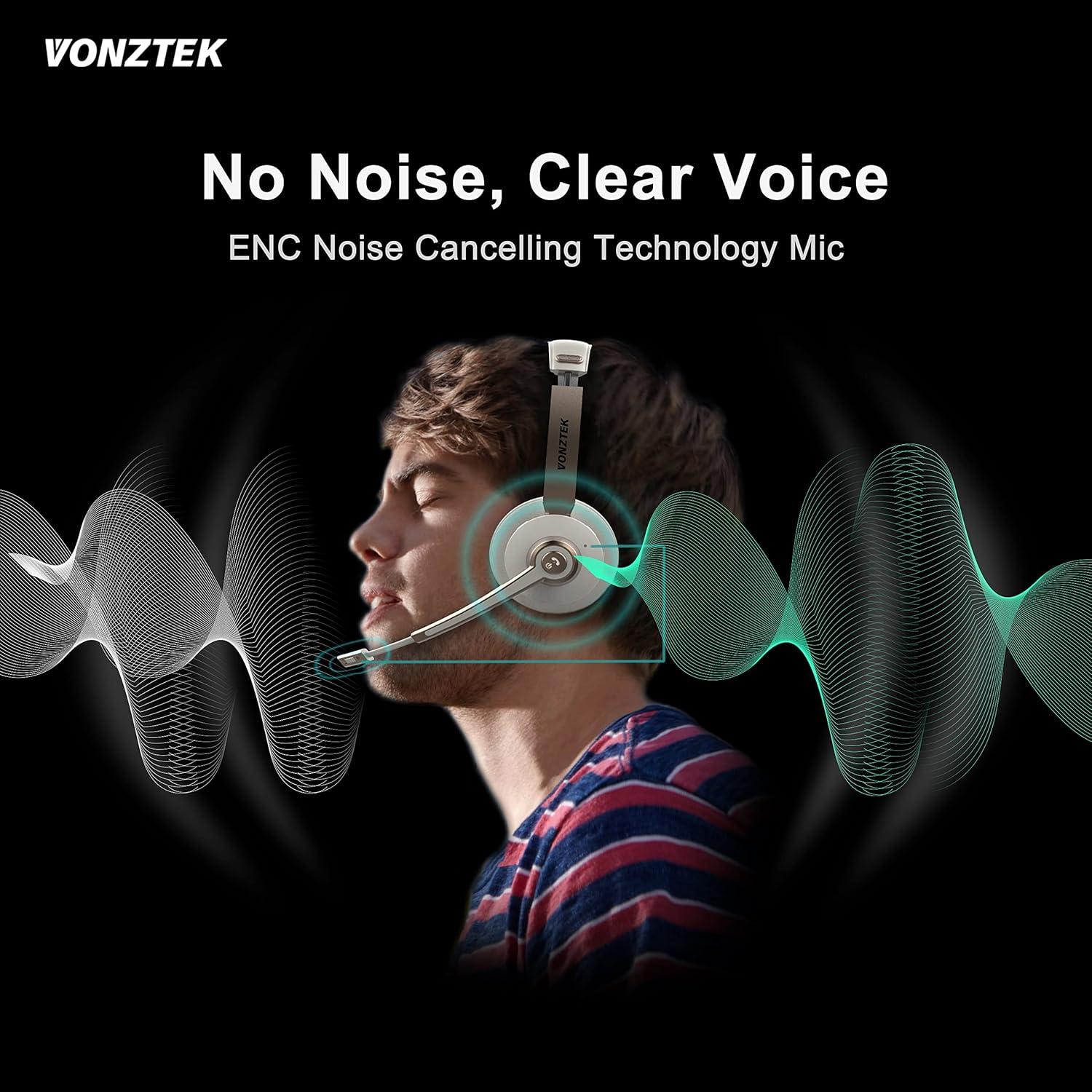 Bluetooth Headset with Microphone, Wireless Headphones with Noise Cancelling Mic, 26hrs talktime, On Ear Headphones with Mic Mute for Mac/Laptop/Zoom/Teams/Call Center/Office/Home Gold