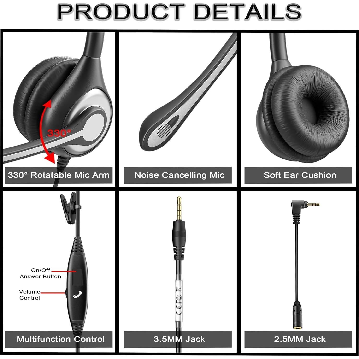 Auricular Mono Wantek F600J35 con Micrófono y Cancelación de Ruido