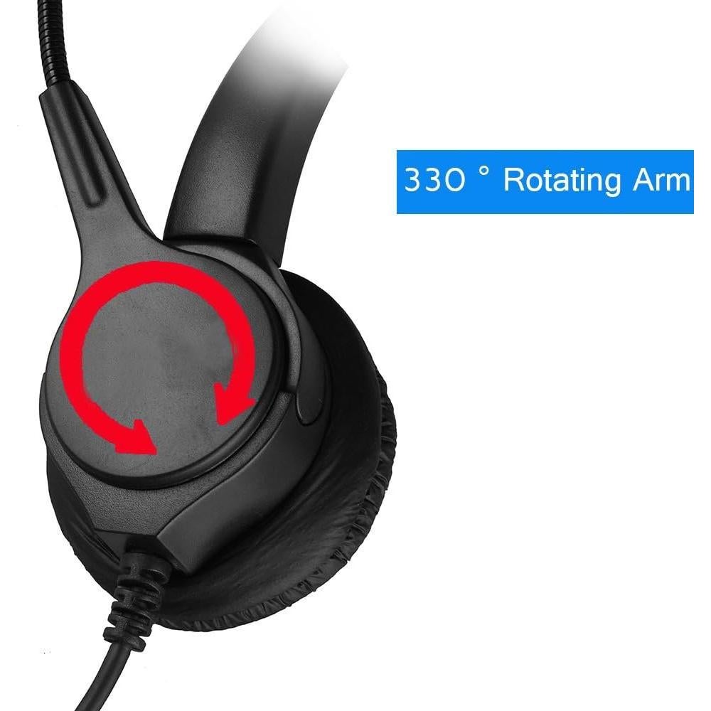 TelPal Corded Hands-Free Call Center Noise Cancelling Binaural USB Headset Headphones with Mic/Microphone - Cord with USB Plug, Volume Control- for Computer/PC/Laptop Use Only