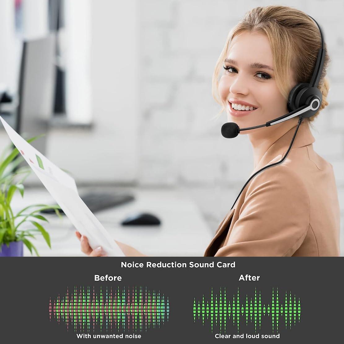 Headset with Microphone for PC Wired Headphones 3.5mm Headsets with Noise-Cancelling Microphone for Laptop - Computer Headphones with Mic in-line Control for Home WANTEK682-3.5