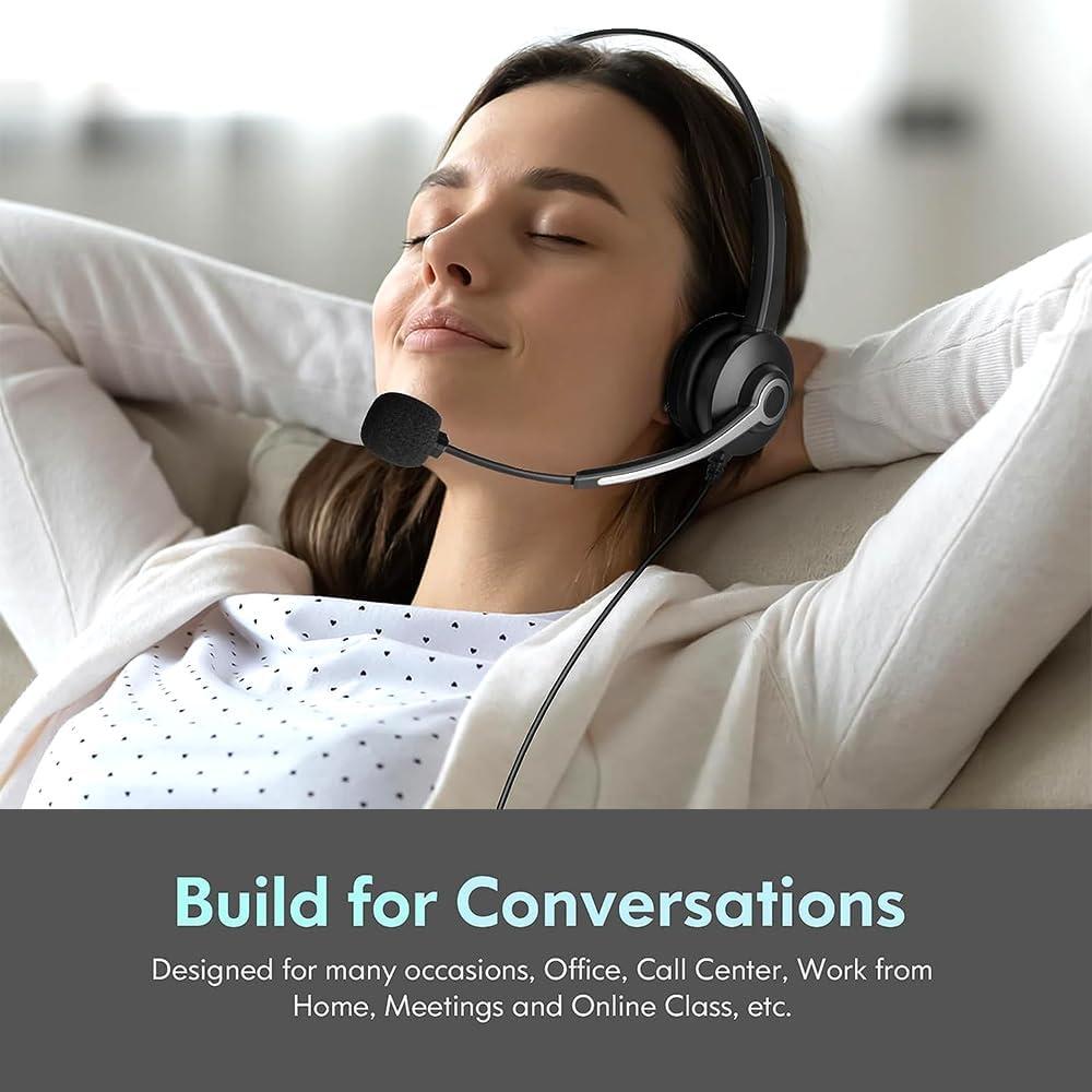 Headset with Microphone for PC Wired Headphones 3.5mm Headsets with Noise-Cancelling Microphone for Laptop - Computer Headphones with Mic in-line Control for Home WANTEK682-3.5