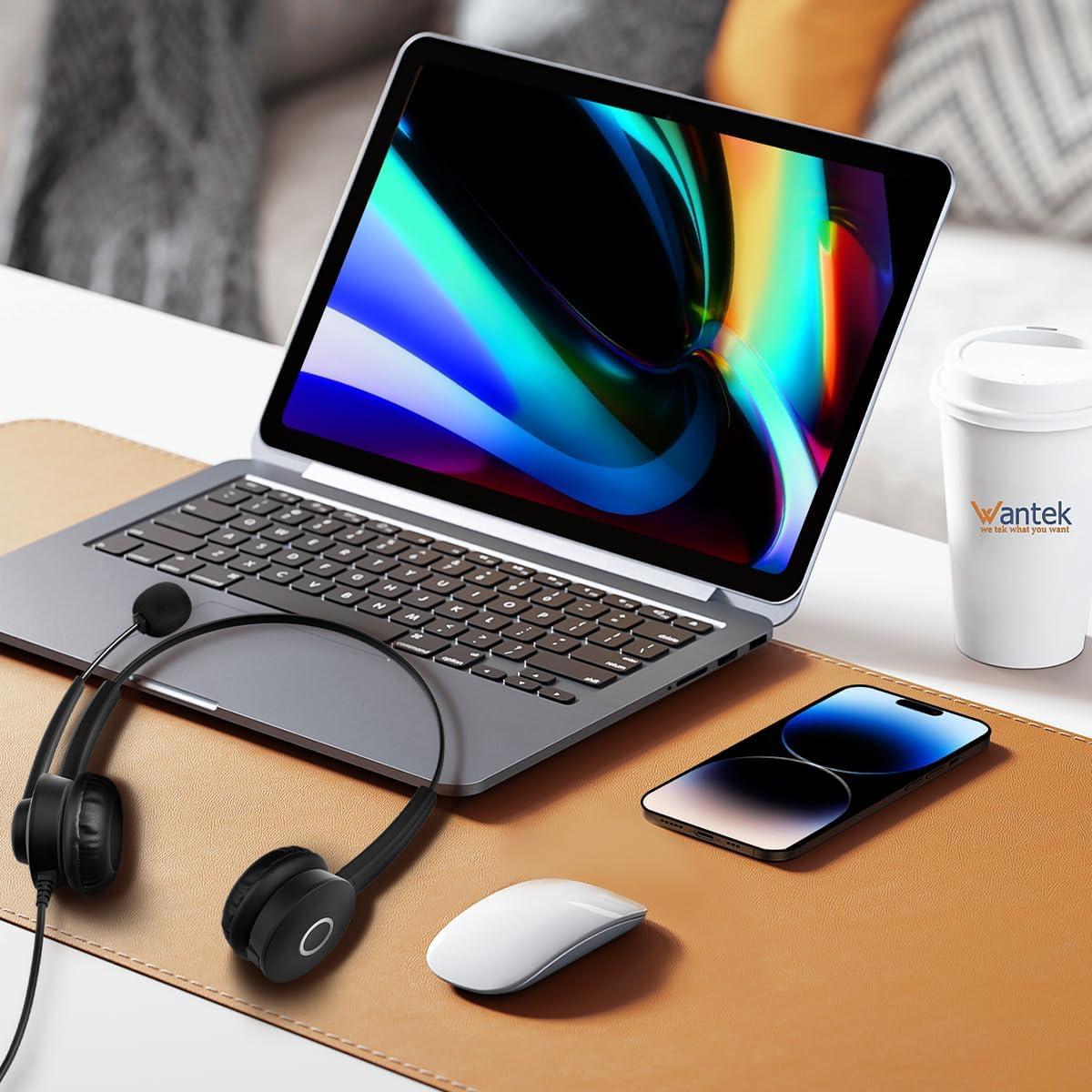 Headset with Microphone for PC Wired Headphones 3.5mm Headsets with Noise-Cancelling Microphone for Laptop - Computer Headphones with Mic in-line Control for Home WANTEK682-3.5