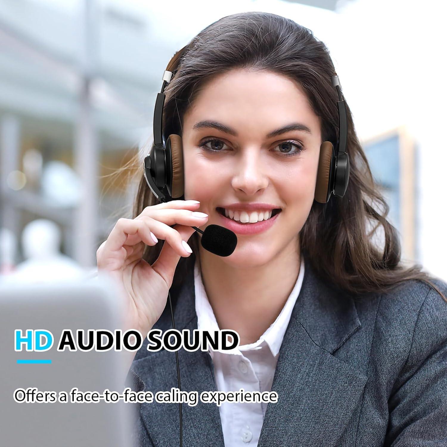 Arama USB Headset with Microphone for PC Laptop, On-Ear Computer Headphones with Noise Cancelling Mic, Wired Headset with in-line Control for Home Office Online Class Skype Zoom