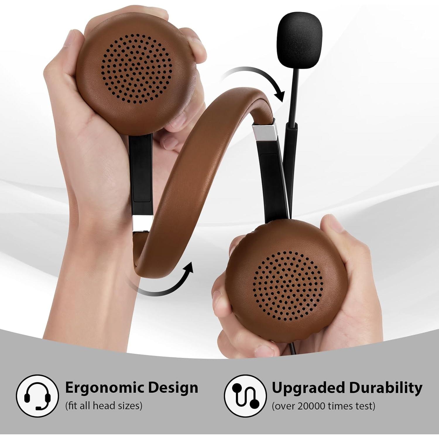 Arama USB Headset with Microphone for PC Laptop, On-Ear Computer Headphones with Noise Cancelling Mic, Wired Headset with in-line Control for Home Office Online Class Skype Zoom