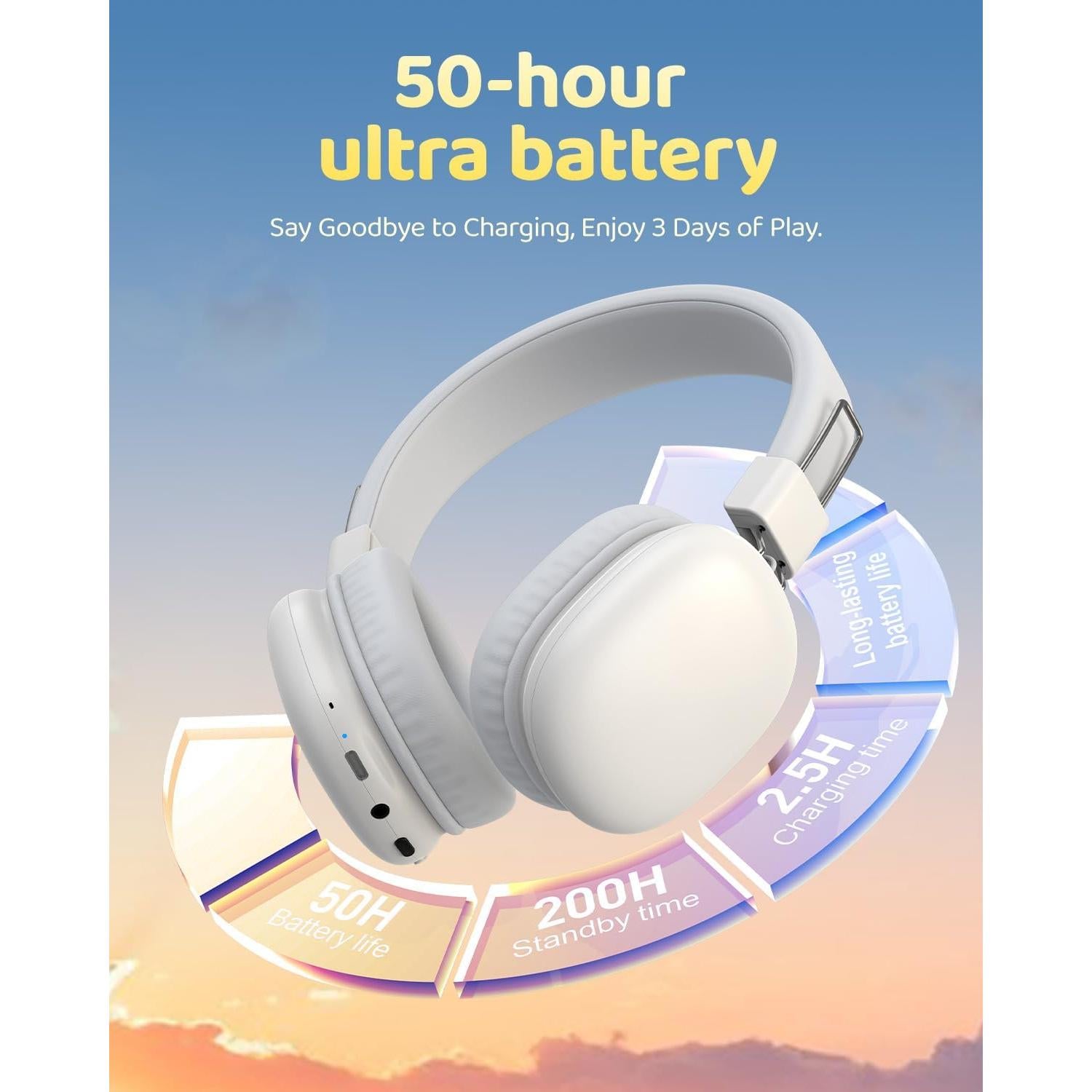 Auriculares Bluetooth Awatrue AT8 para Niños, 50h Batería, Plegables