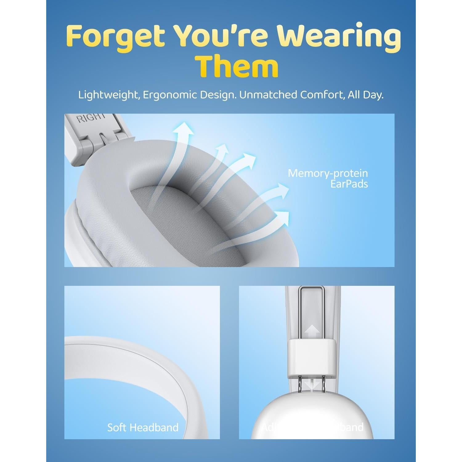 Auriculares Bluetooth Awatrue AT8 para Niños, 50h Batería, Plegables