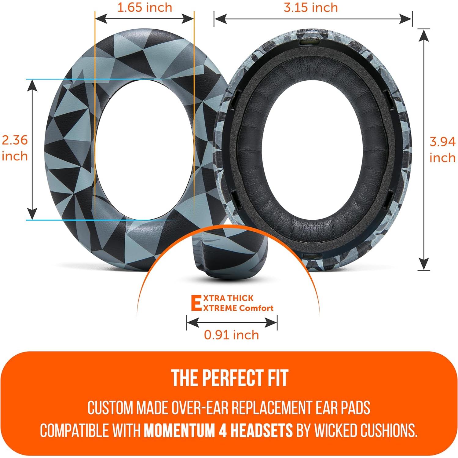 WC PadZ Momentum 4 - Upgraded Replacement Earpads for Sennheiser Momentum 4 by Wicked Cushions | Enhanced Comfort & Sound Isolation | Geo Grey